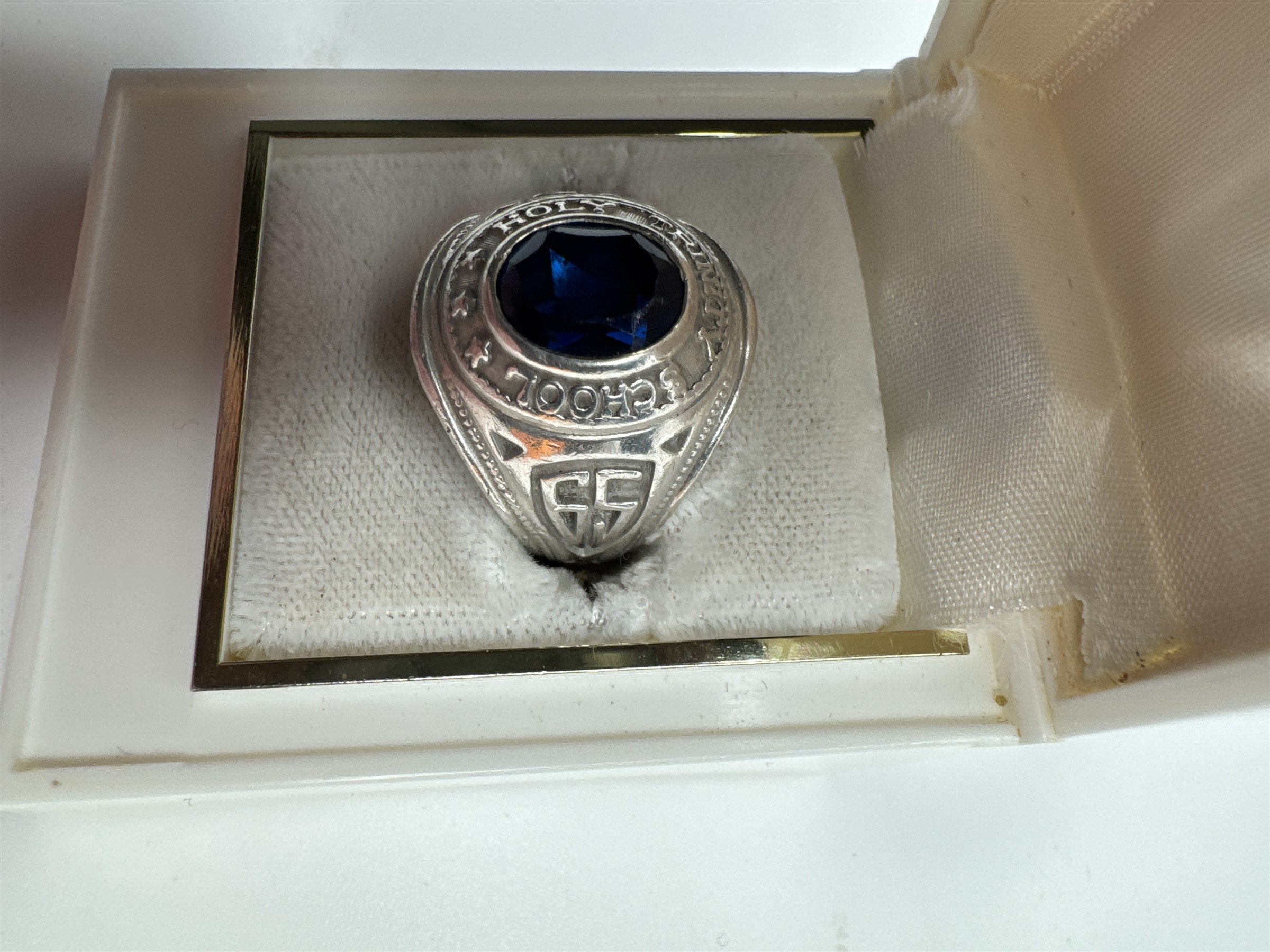 1965 Holy Trinity High School Sterling Silver Sapphire Blue Class Ring 8.25