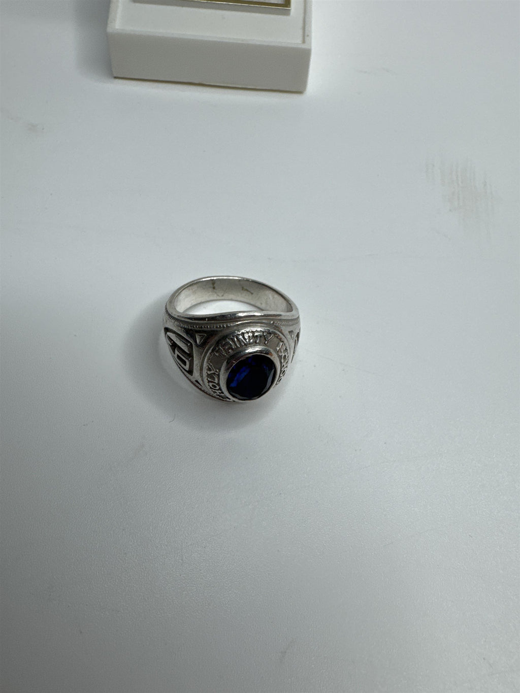 1965 Holy Trinity High School Sterling Silver Sapphire Blue Class Ring 8.25