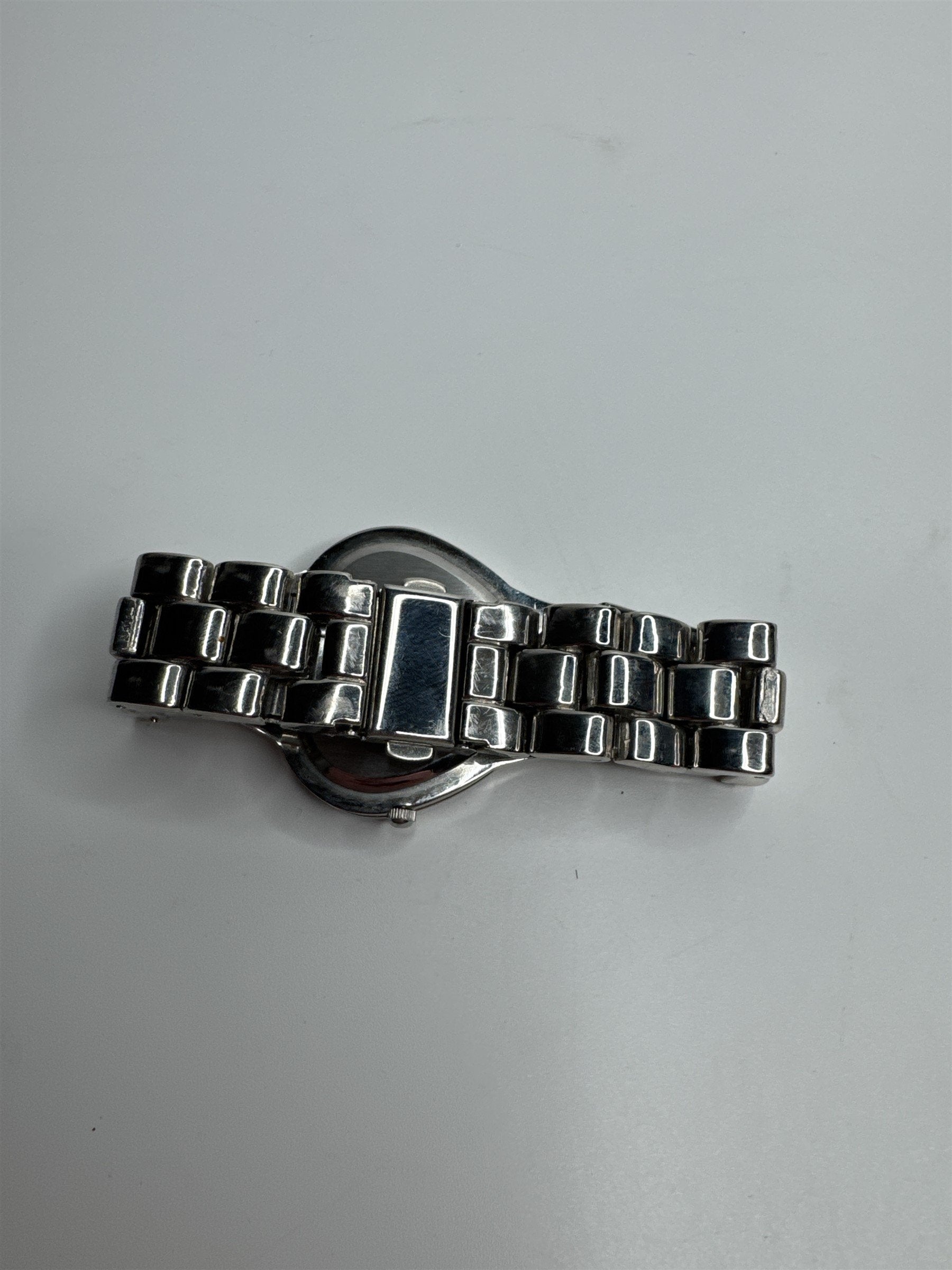 Abbey Stainless Steel Rhinestone and Pink Crossbones Heart Skulls Wristwatch