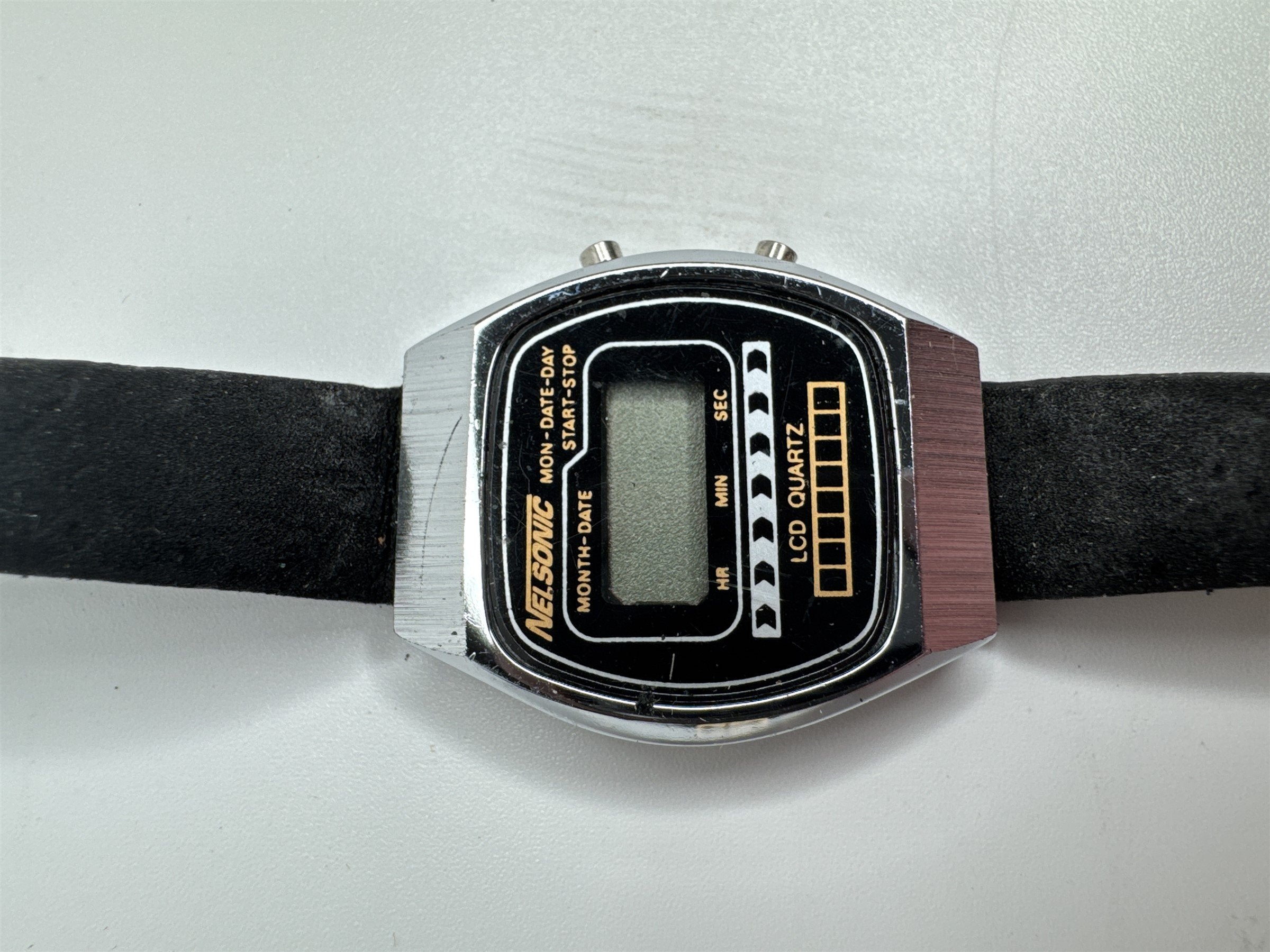Vintage Nelsonic Calendar LCD Quartz Watch Hong Kong Wristwatch