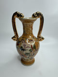 Antique China Handled Flower Vase Gold Ornate Village Landscape Scene Decor