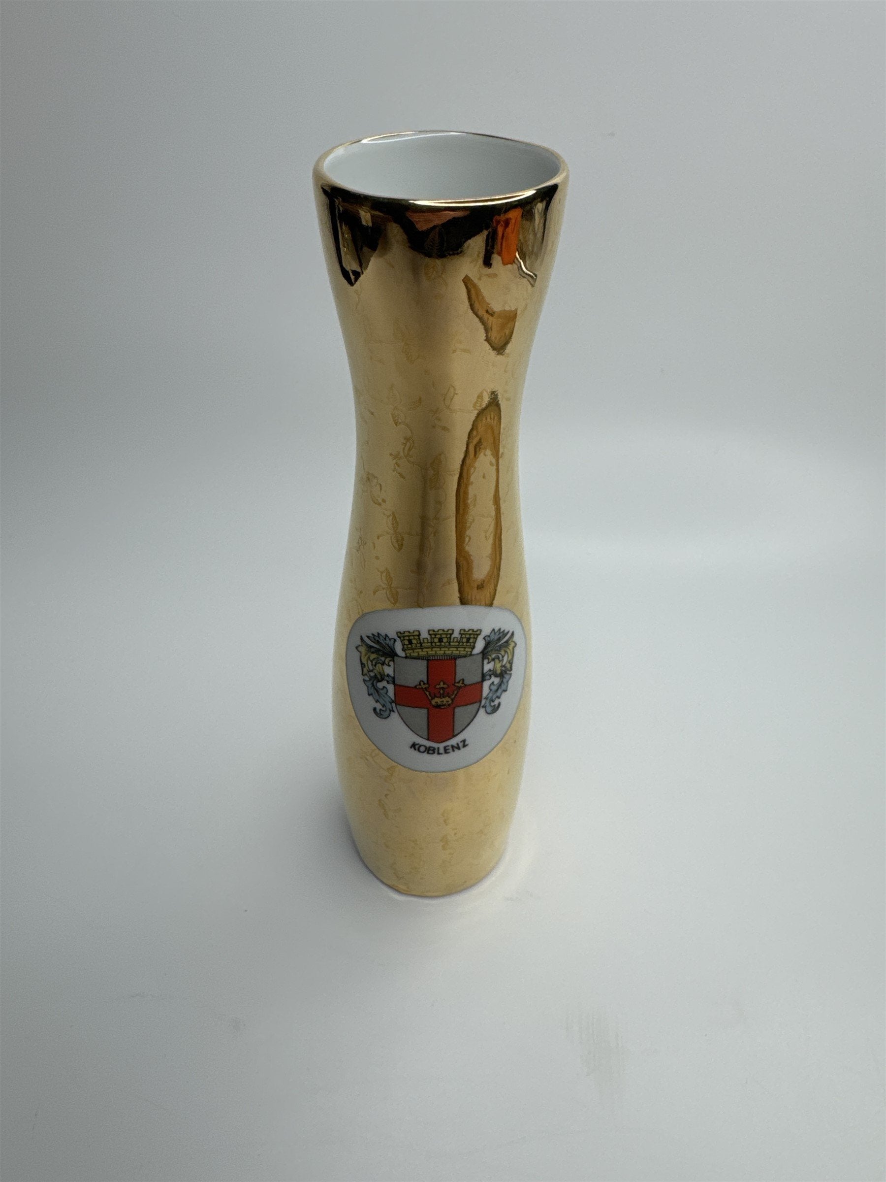 Gold Floral Bud Vase Koblenz Gerold Porzeuak Bavaria PORZELLAN Floral Etch Vase