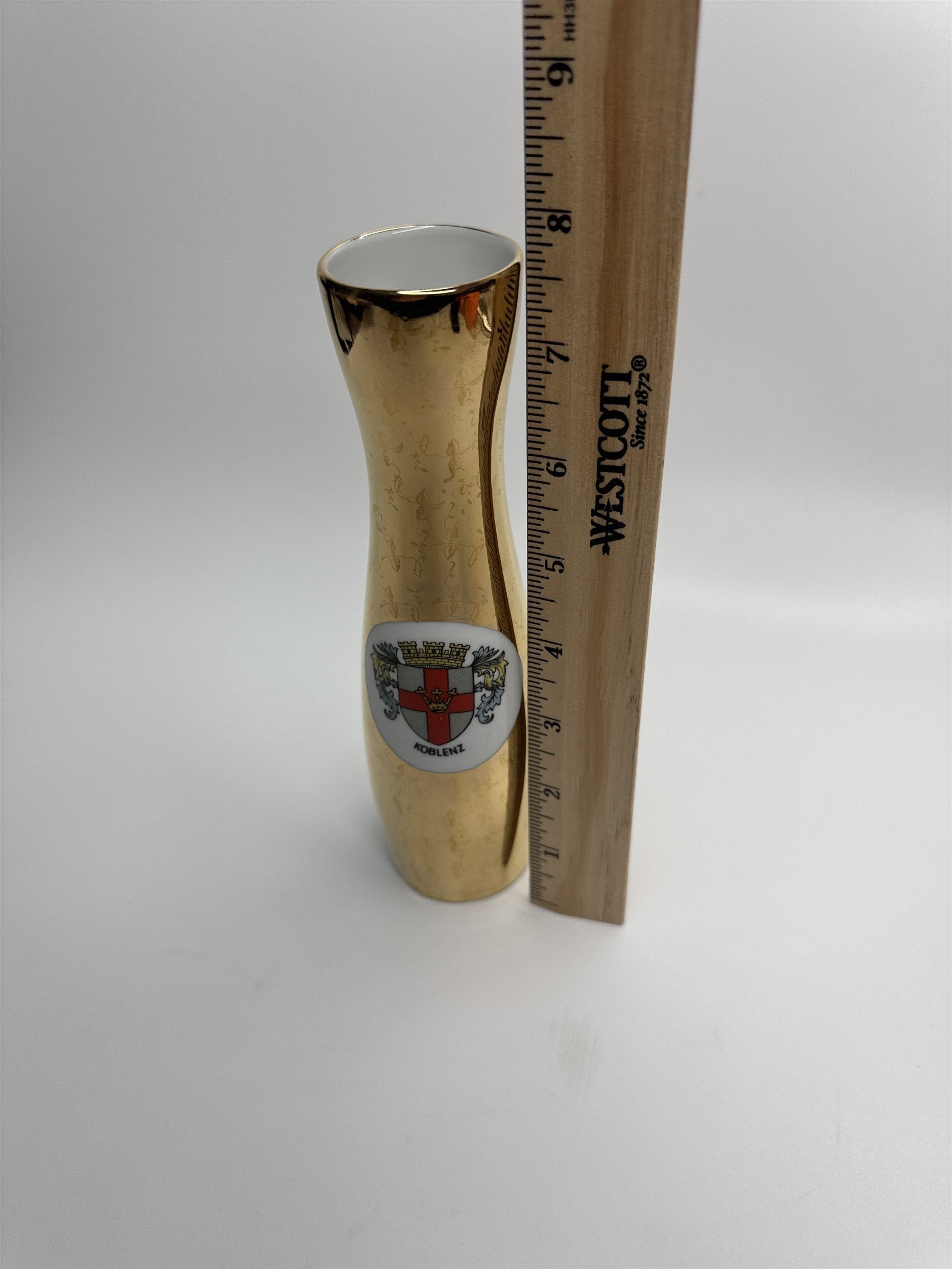 Gold Floral Bud Vase Koblenz Gerold Porzeuak Bavaria PORZELLAN Floral Etch Vase