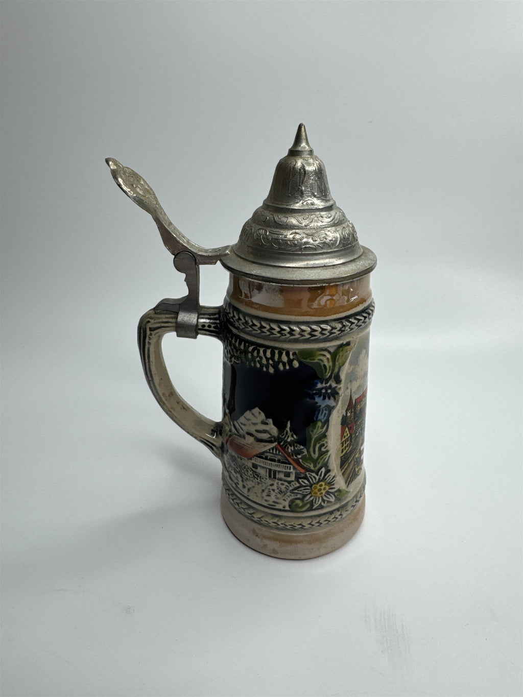 Vintage Gerzit Gerz Ceramic Covered Lidded Beer Stein Seestadt Germany 6.5"