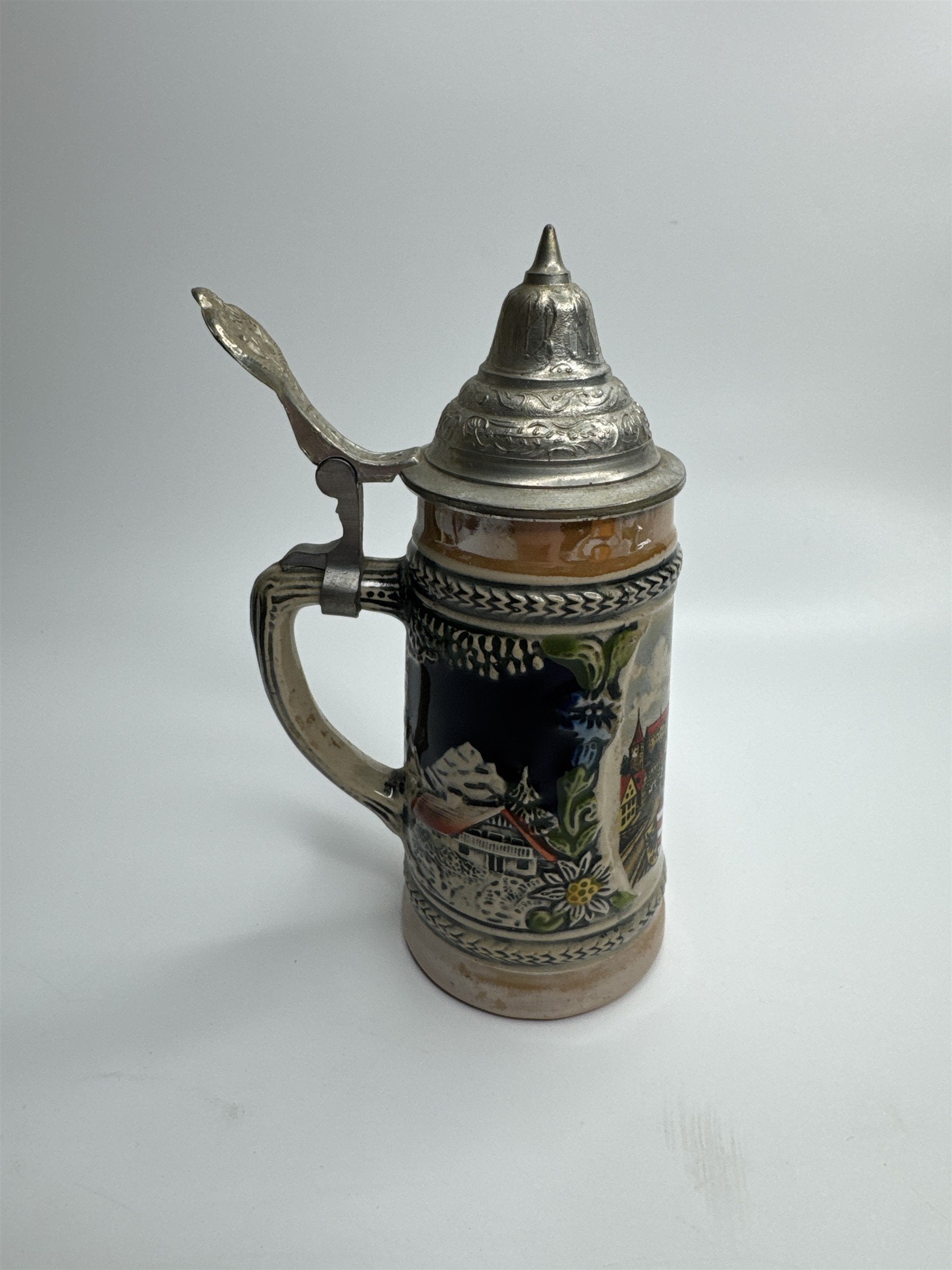 Vintage Gerzit Gerz Ceramic Covered Lidded Beer Stein Seestadt Germany 6.5"