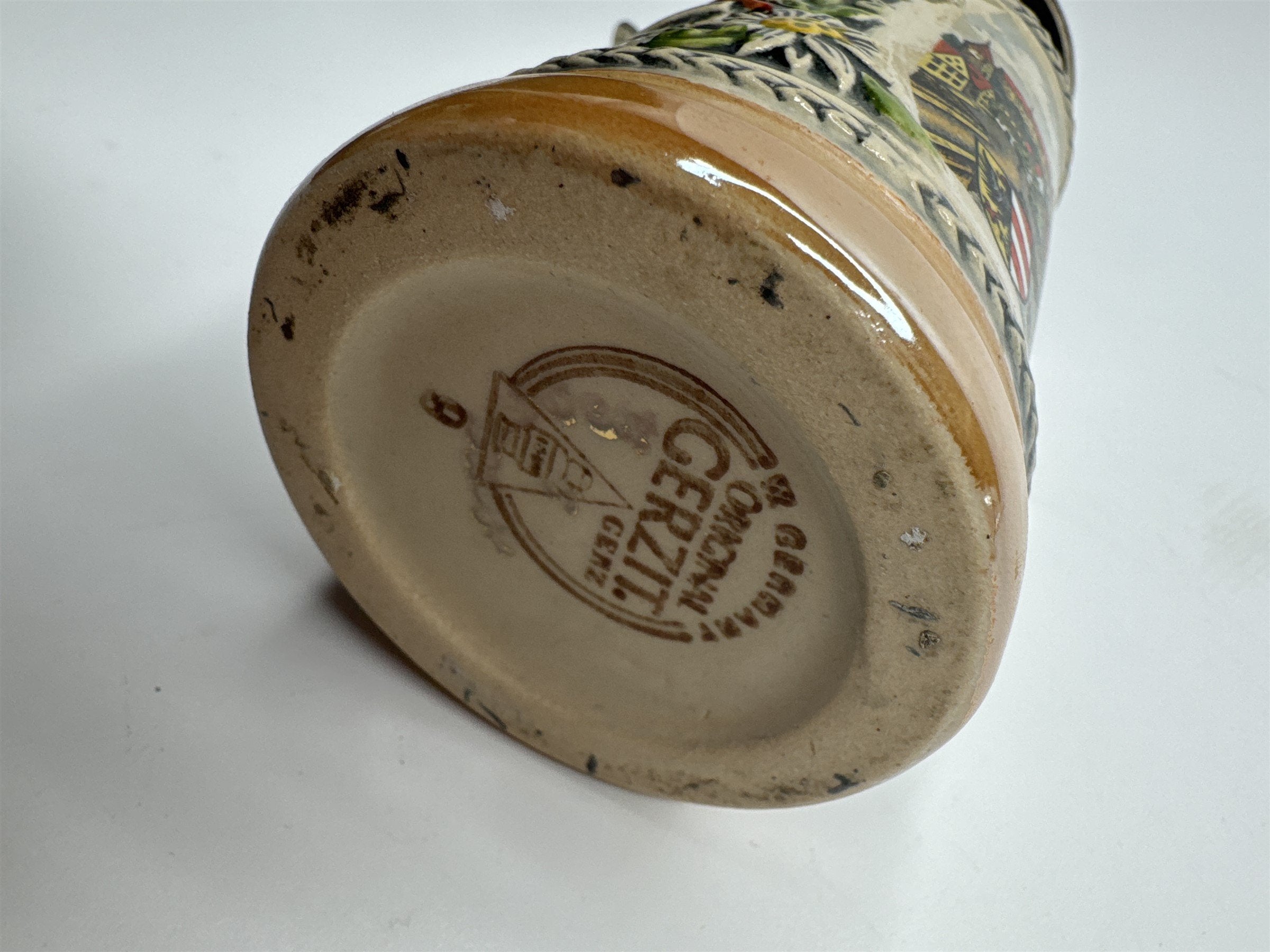 Vintage Gerzit Gerz Ceramic Covered Lidded Beer Stein Seestadt Germany 6.5"