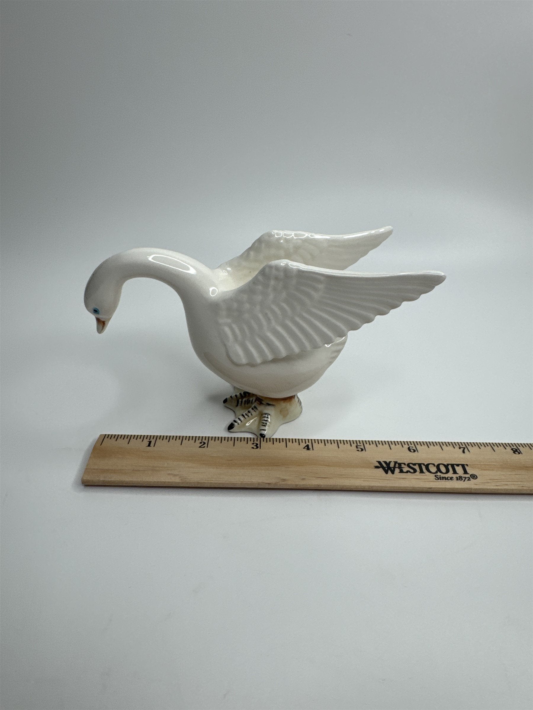 Vintage Norcrest Japan Swan Figurine Flapping Wings Blue Eyes Showing Feathers