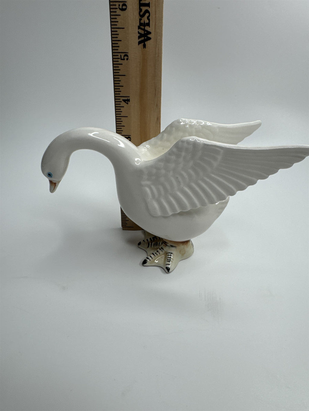 Vintage Norcrest Japan Swan Figurine Flapping Wings Blue Eyes Showing Feathers