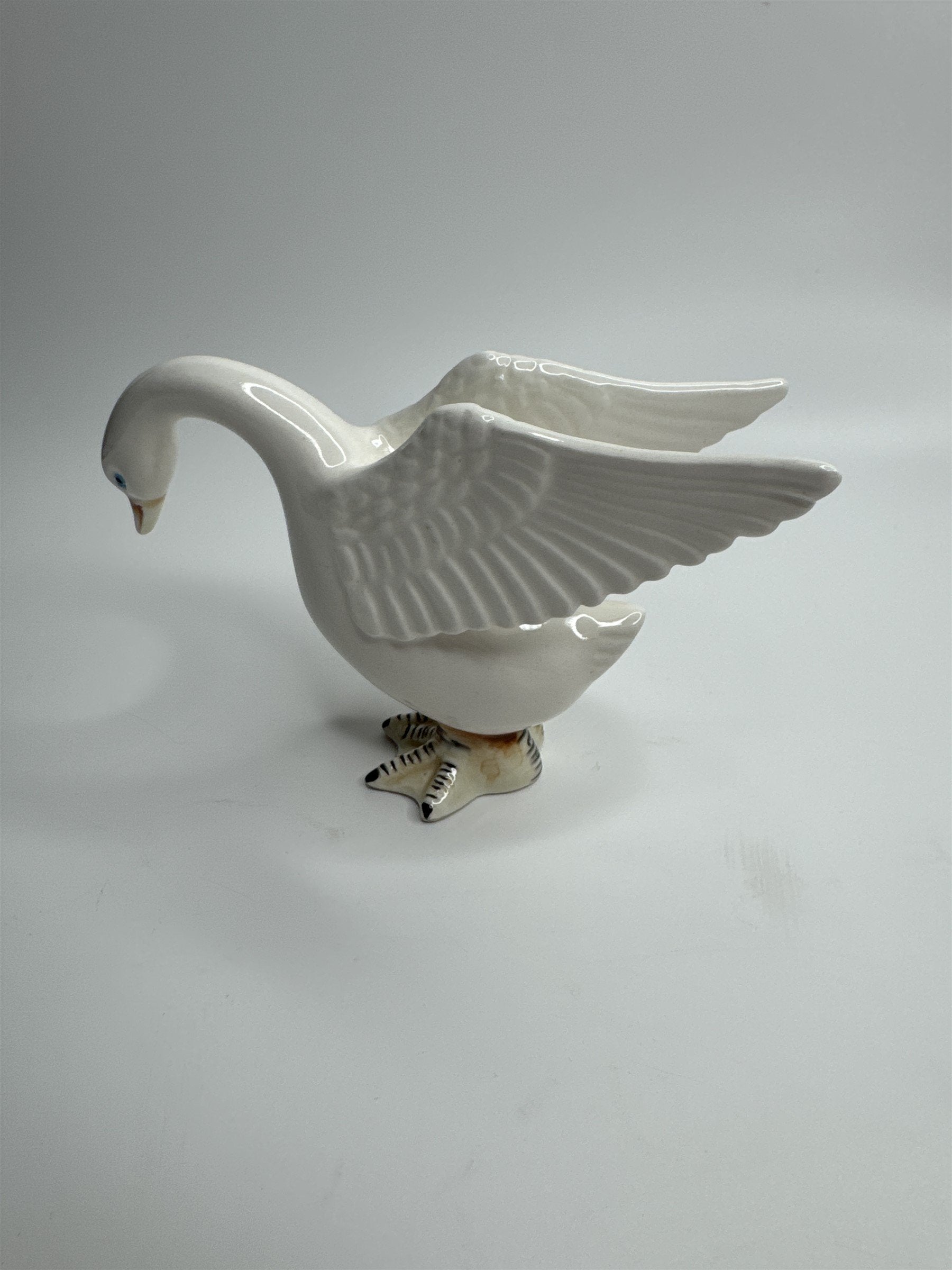 Vintage Norcrest Japan Swan Figurine Flapping Wings Blue Eyes Showing Feathers