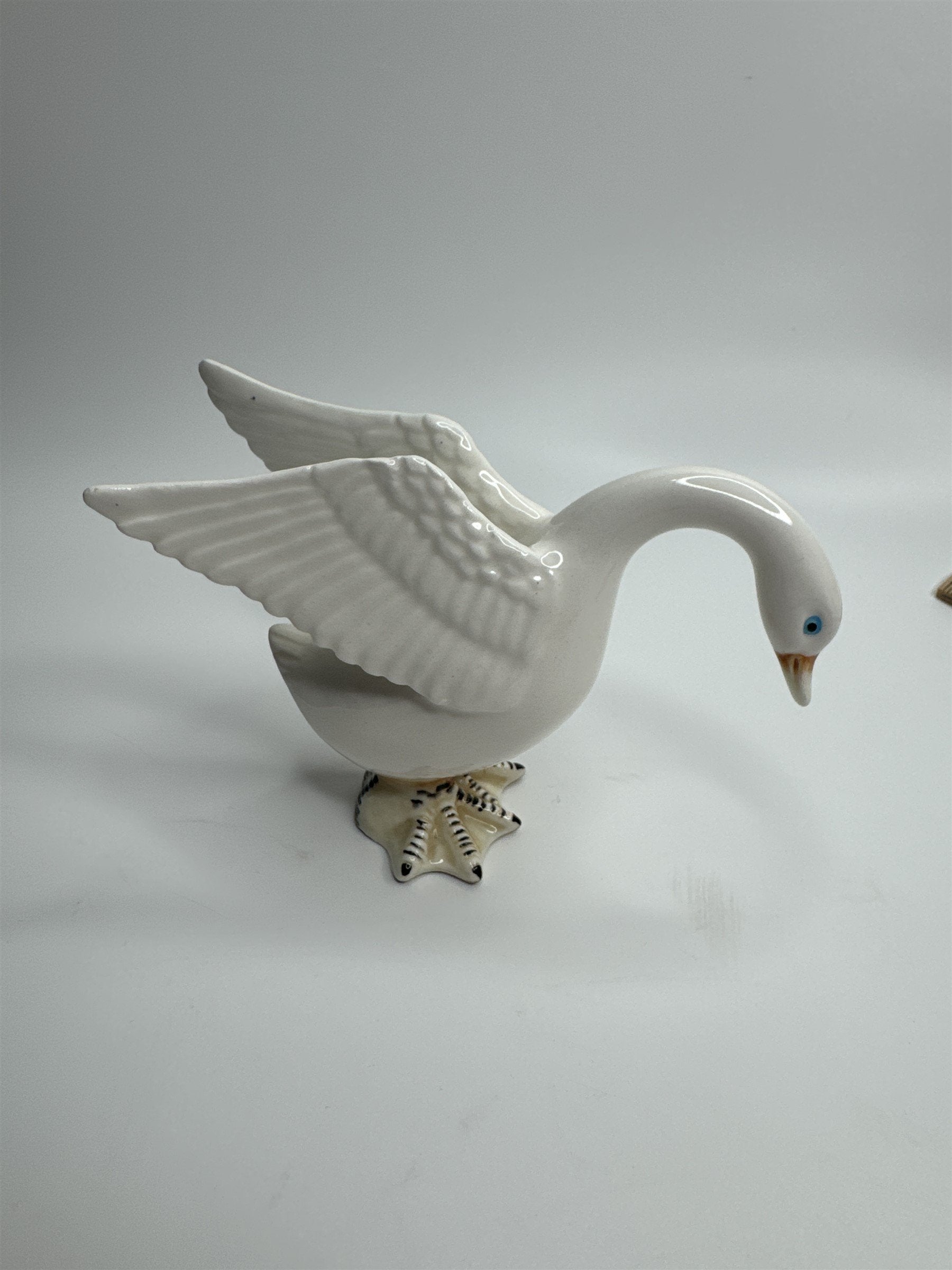 Vintage Norcrest Japan Swan Figurine Flapping Wings Blue Eyes Showing Feathers