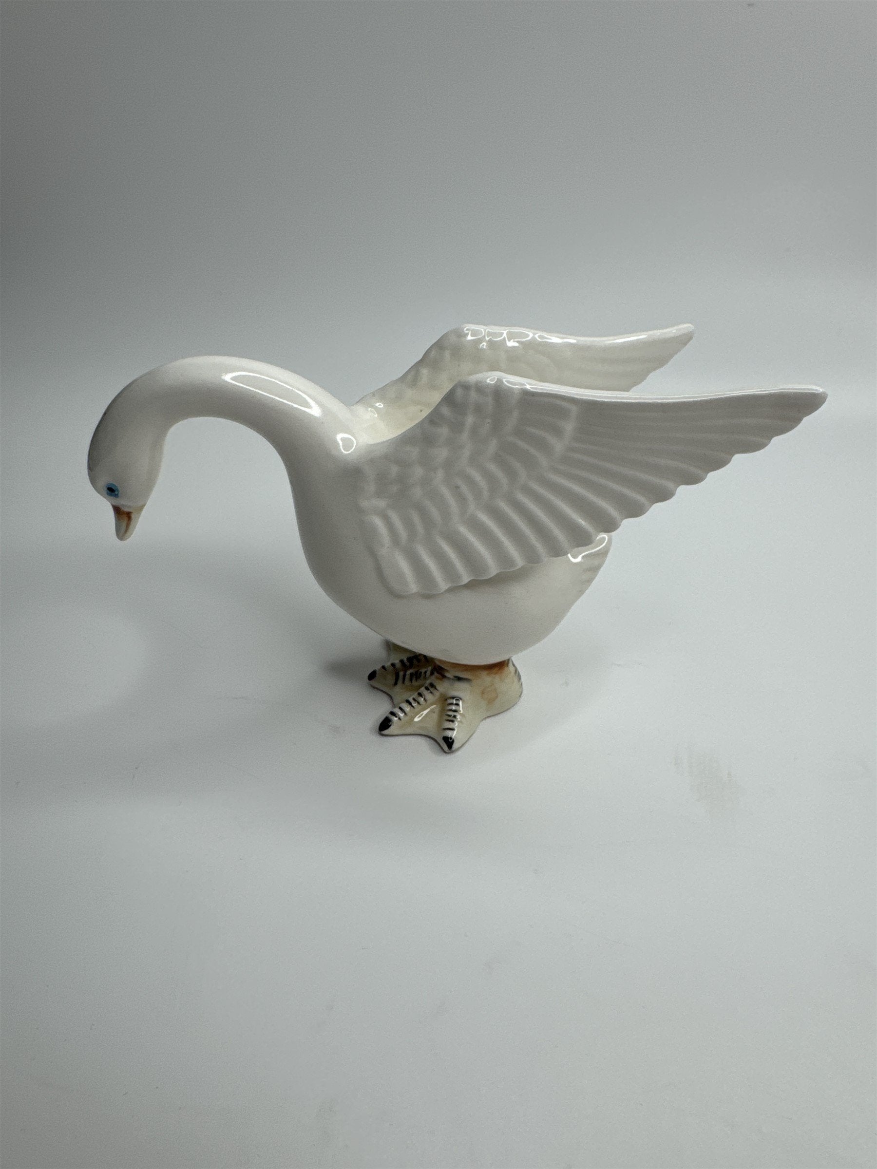 Vintage Norcrest Japan Swan Figurine Flapping Wings Blue Eyes Showing Feathers