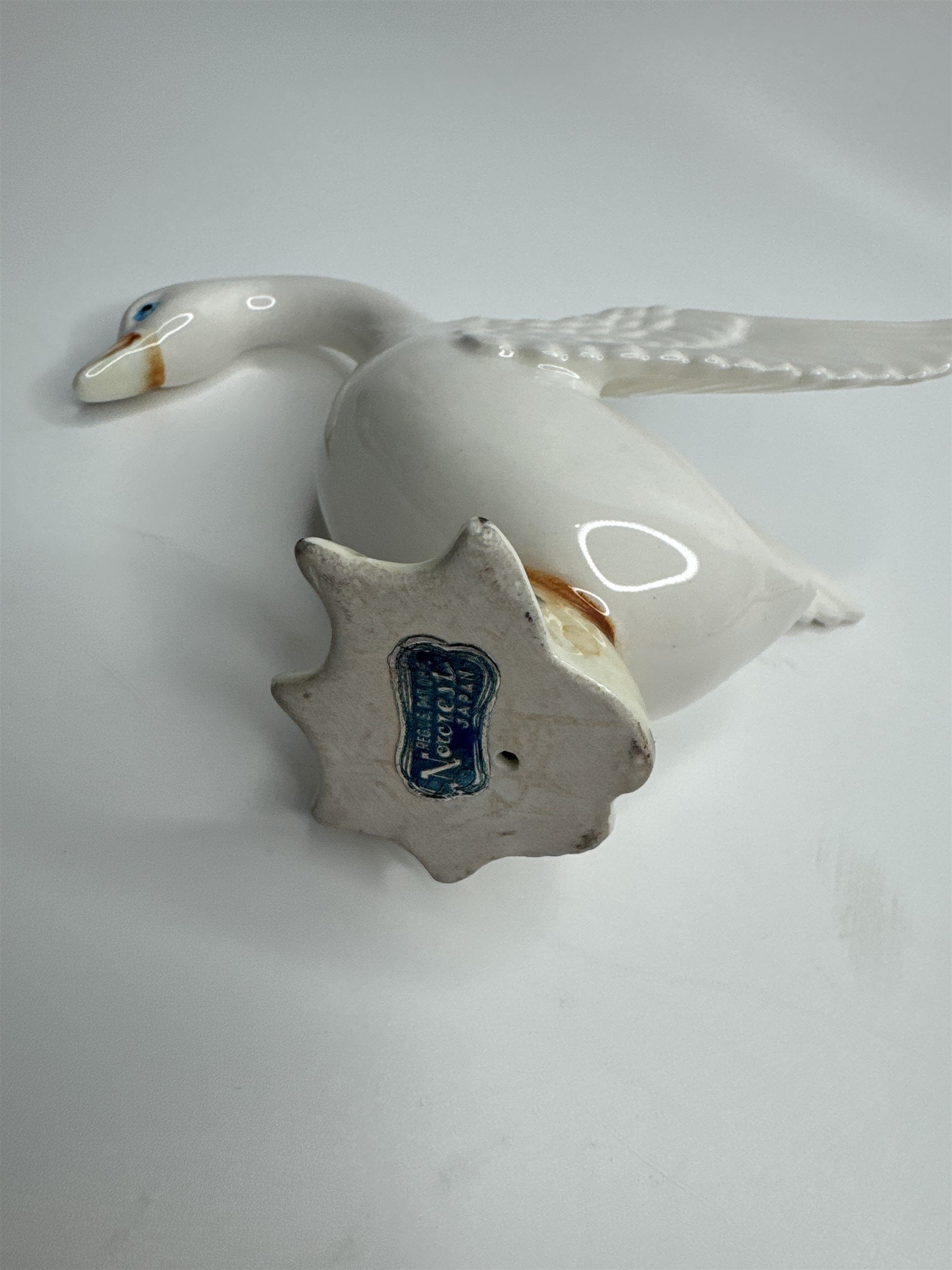 Vintage Norcrest Japan Swan Figurine Flapping Wings Blue Eyes Showing Feathers