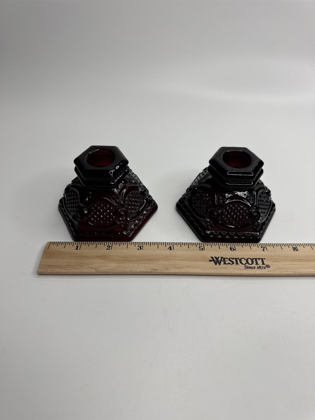 Vintage Avon Cape Cod Collection Ruby Red Glass Candle Holder Set of 2