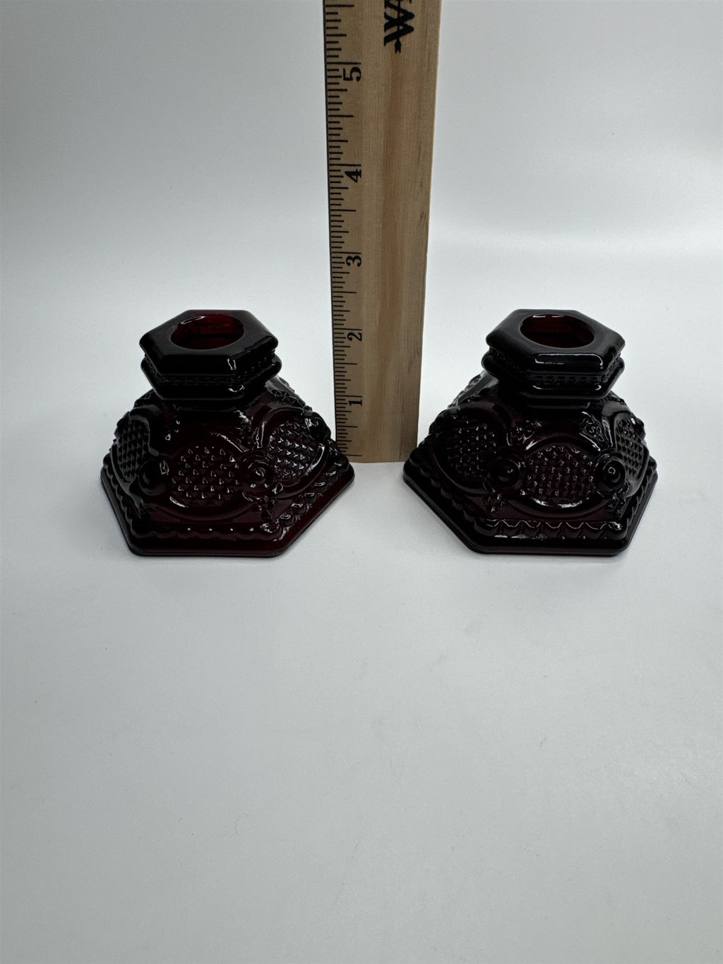 Vintage Avon Cape Cod Collection Ruby Red Glass Candle Holder Set of 2