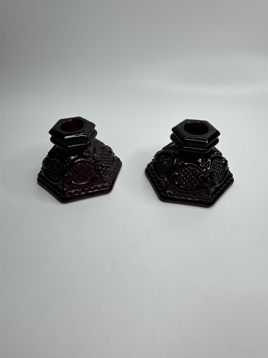 Vintage Avon Cape Cod Collection Ruby Red Glass Candle Holder Set of 2