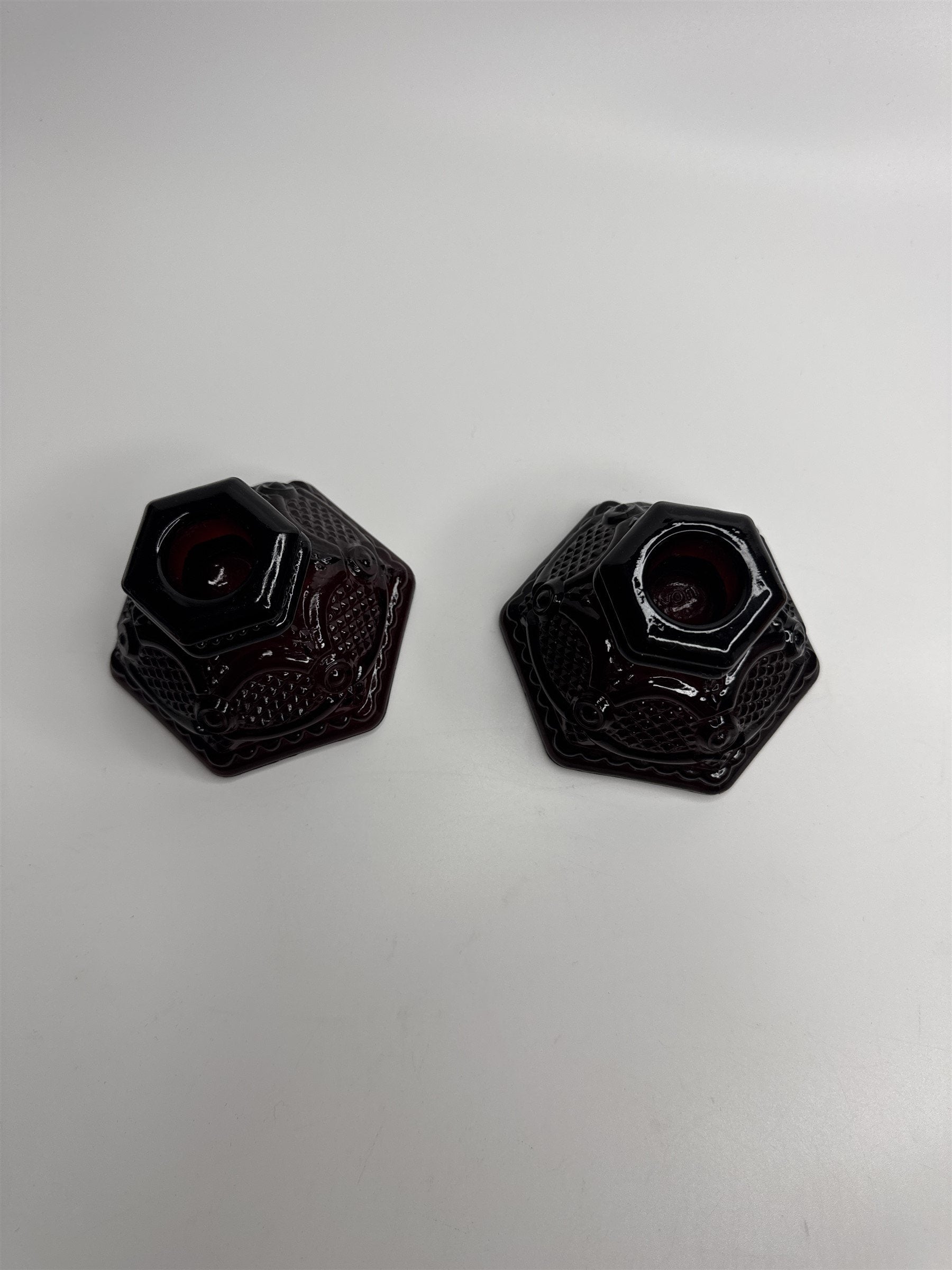 Vintage Avon Cape Cod Collection Ruby Red Glass Candle Holder Set of 2