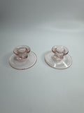 Vintage Depression Glass Pink Taper Candlestick Holders Clear Set of 2