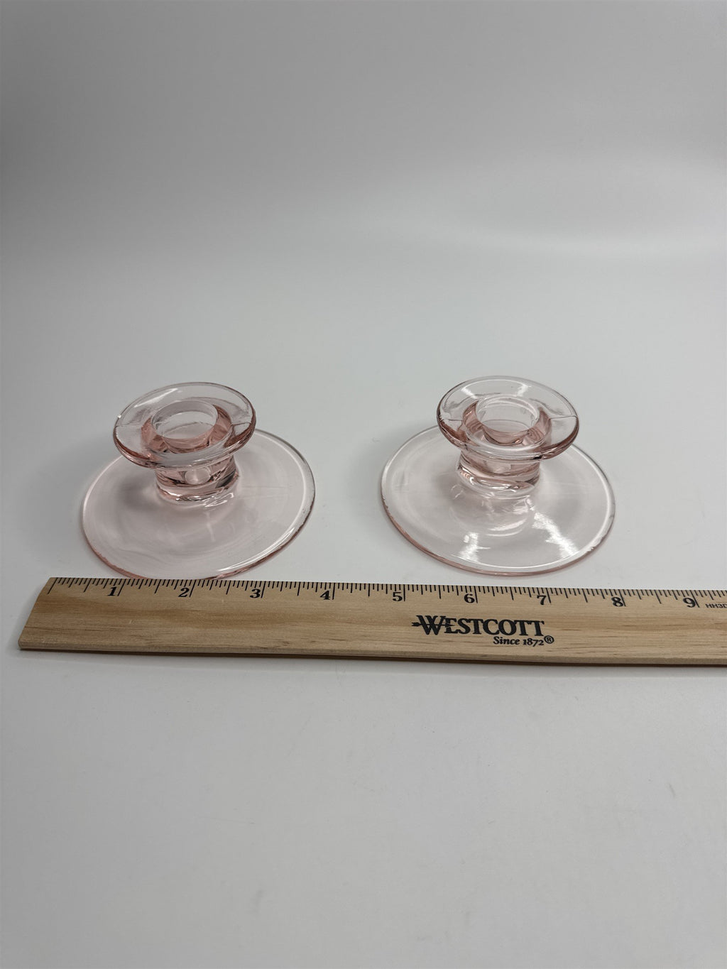 Vintage Depression Glass Pink Taper Candlestick Holders Clear Set of 2