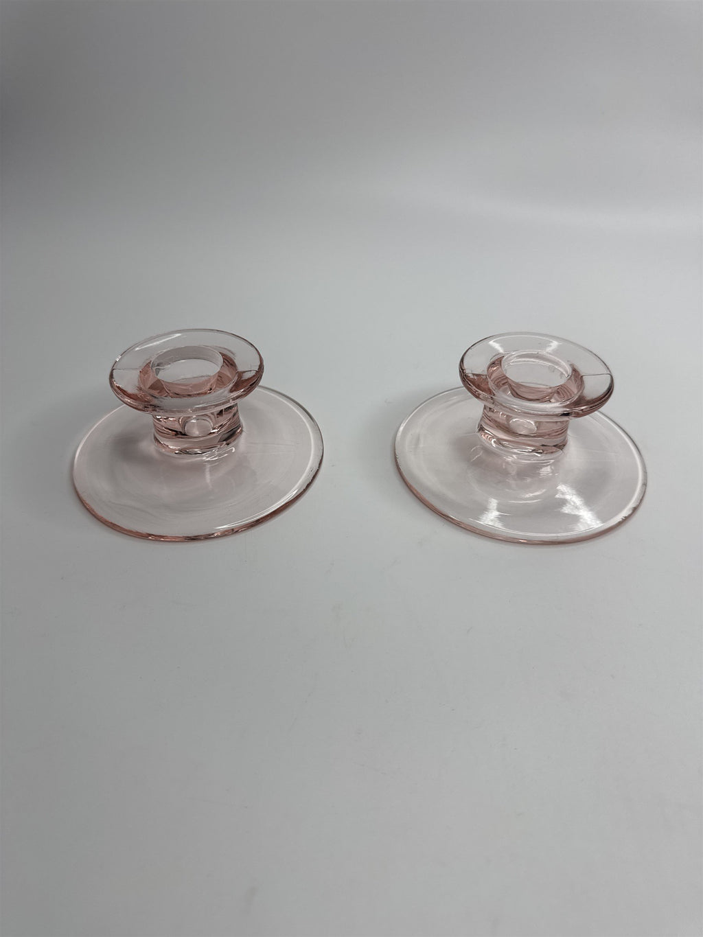 Vintage Depression Glass Pink Taper Candlestick Holders Clear Set of 2