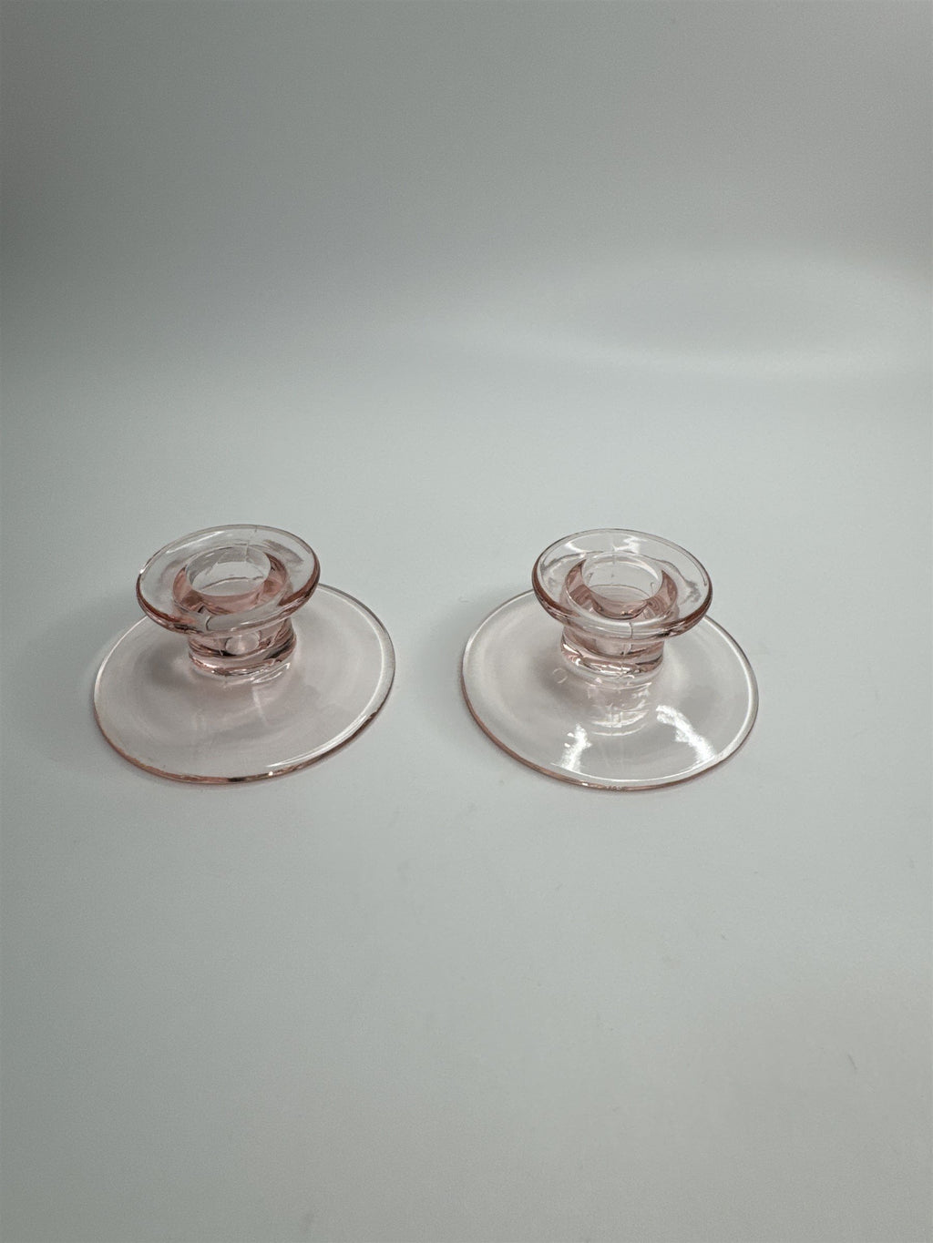 Vintage Depression Glass Pink Taper Candlestick Holders Clear Set of 2