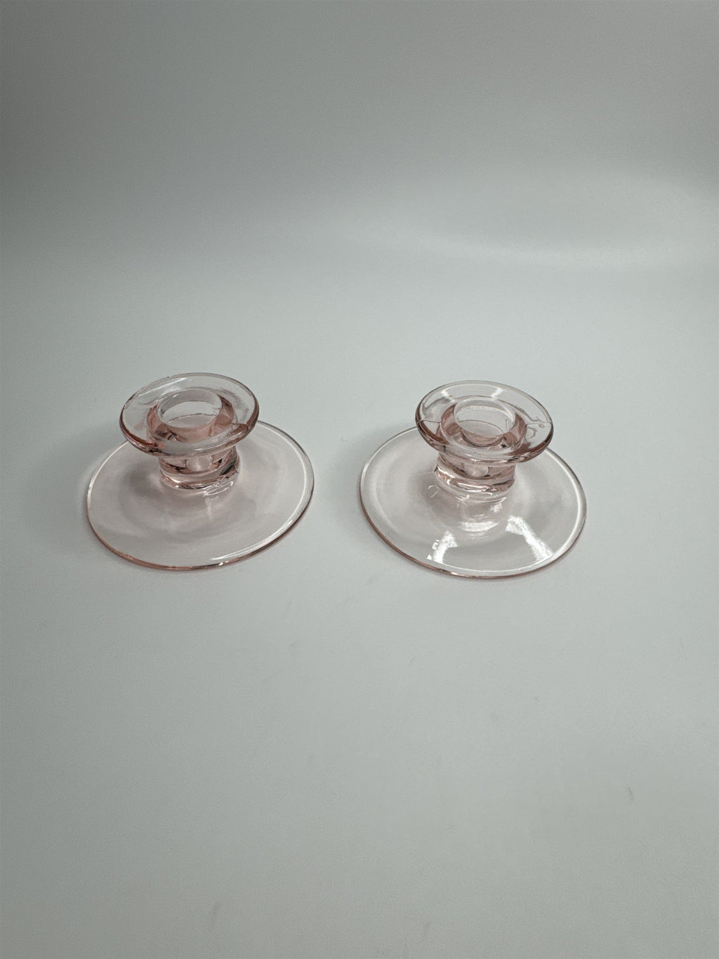 Vintage Depression Glass Pink Taper Candlestick Holders Clear Set of 2