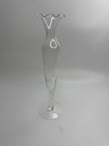 Clear Glass Etched Floral Pattern Footed Glass Bud Vase 10" Tall