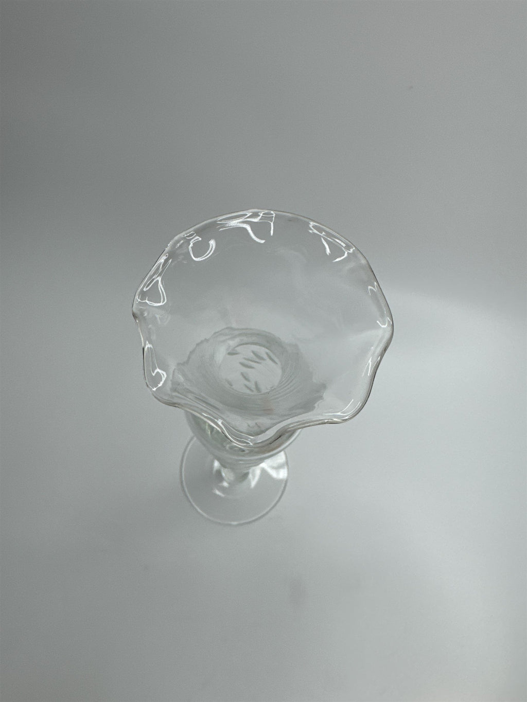 Clear Glass Etched Floral Pattern Footed Glass Bud Vase 10" Tall
