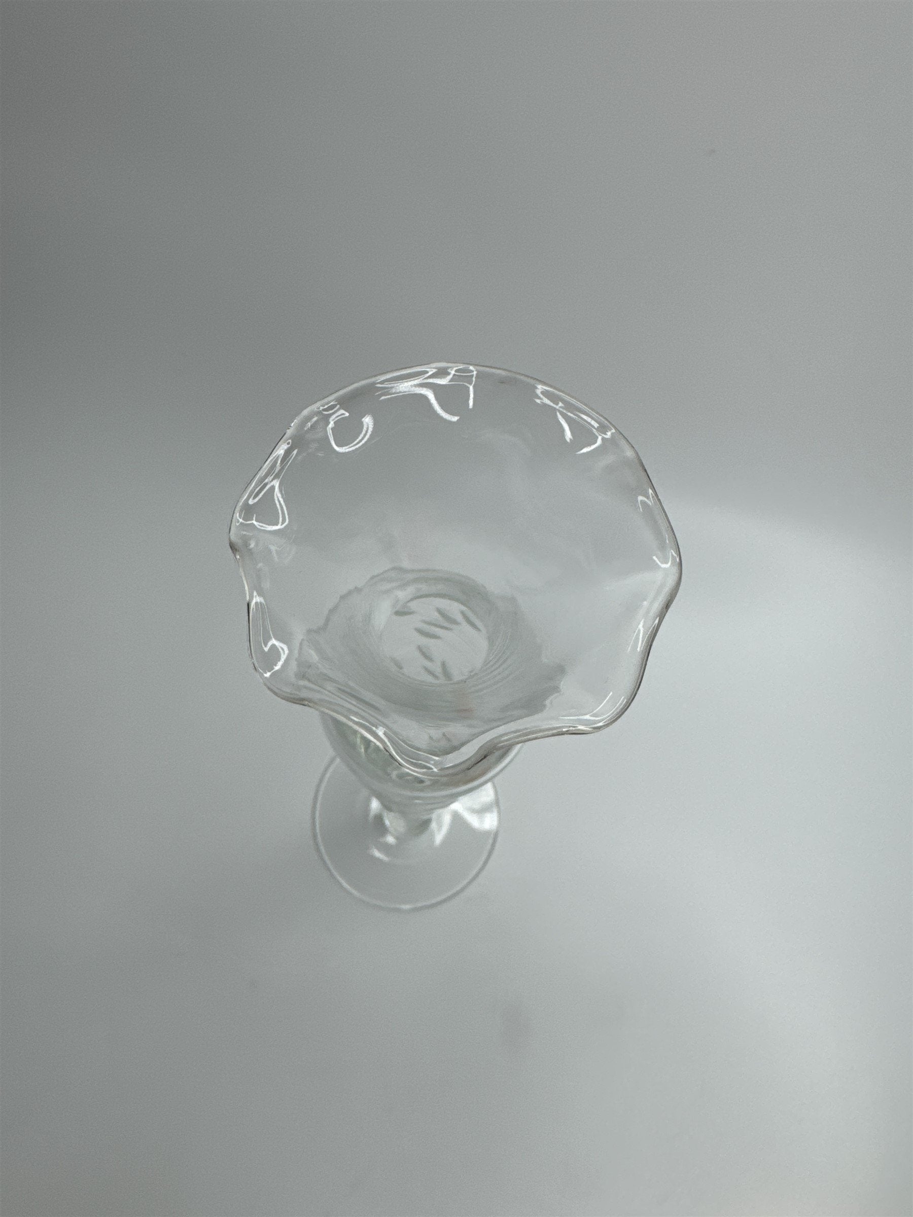 Clear Glass Etched Floral Pattern Footed Glass Bud Vase 10" Tall