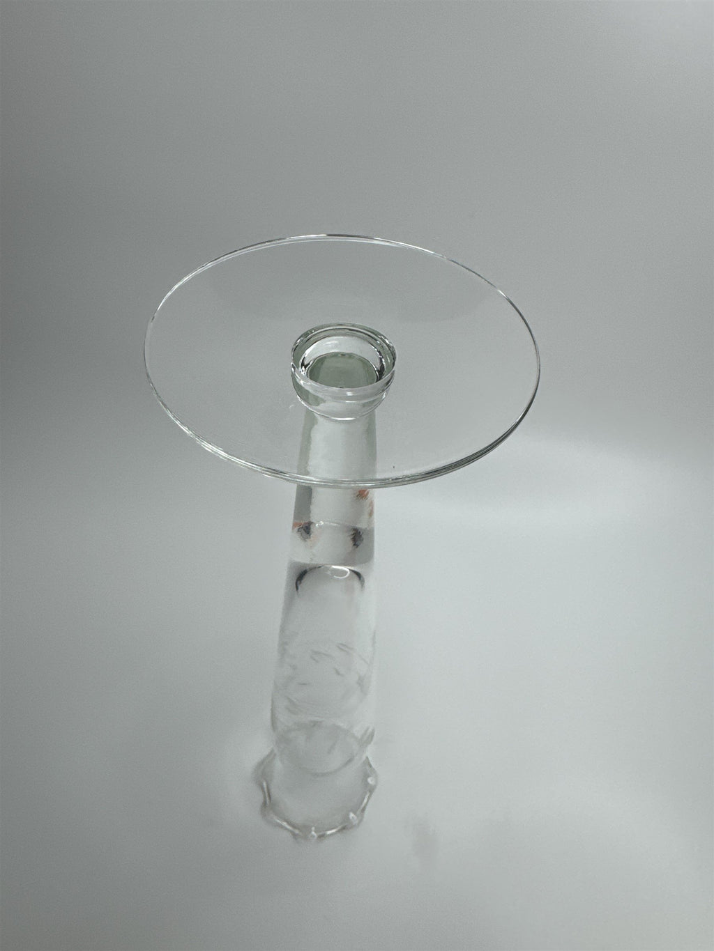 Clear Glass Etched Floral Pattern Footed Glass Bud Vase 10" Tall