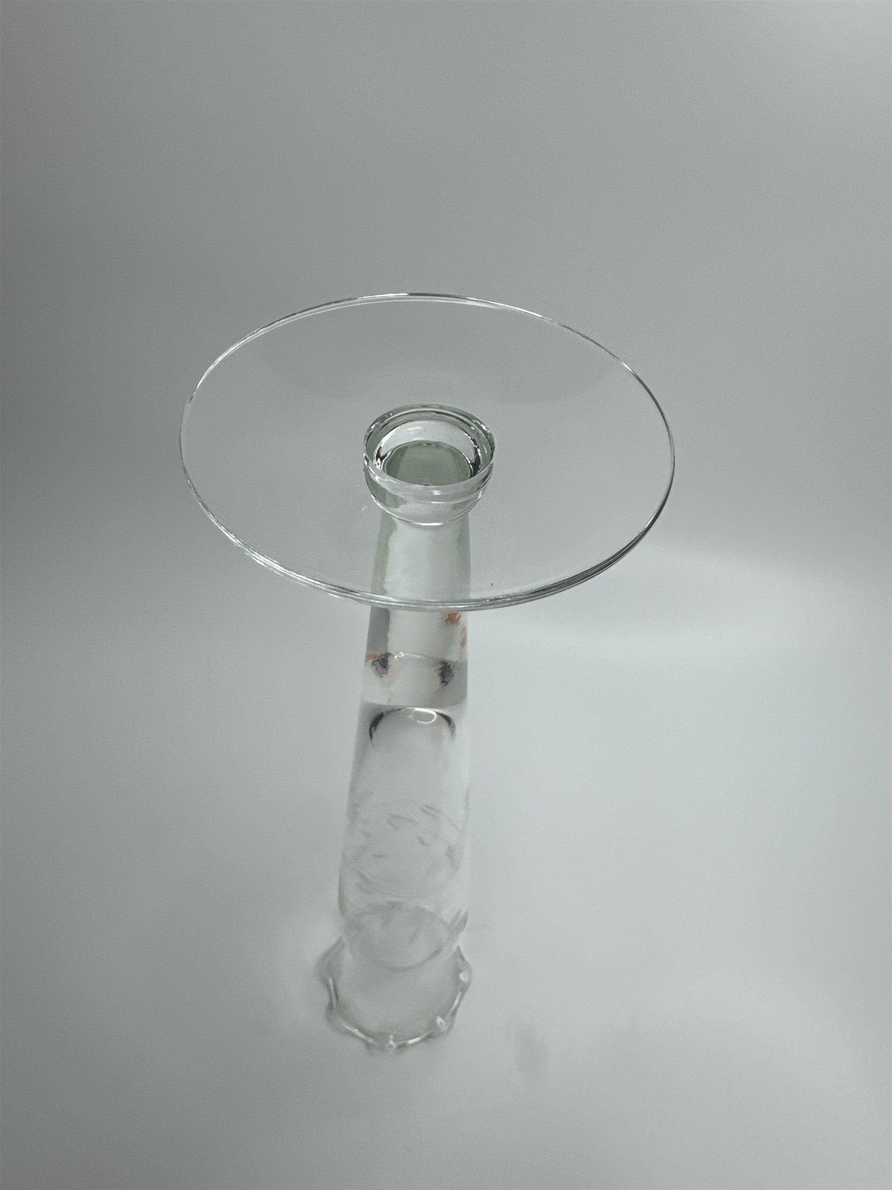 Clear Glass Etched Floral Pattern Footed Glass Bud Vase 10" Tall