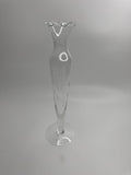 Clear Glass Etched Floral Pattern Footed Glass Bud Vase 10" Tall