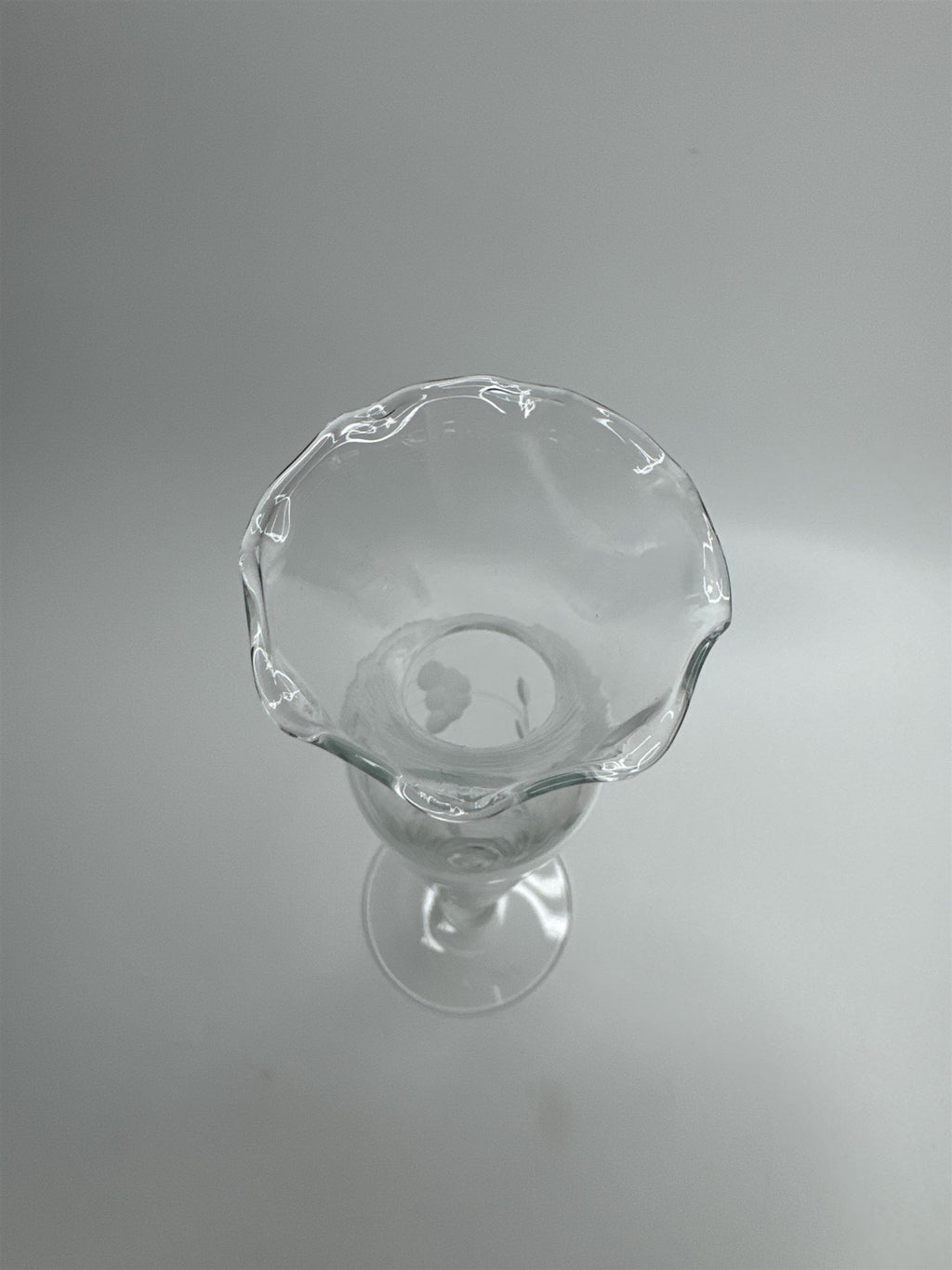 Clear Glass Etched Floral Pattern Footed Glass Bud Vase 10" Tall