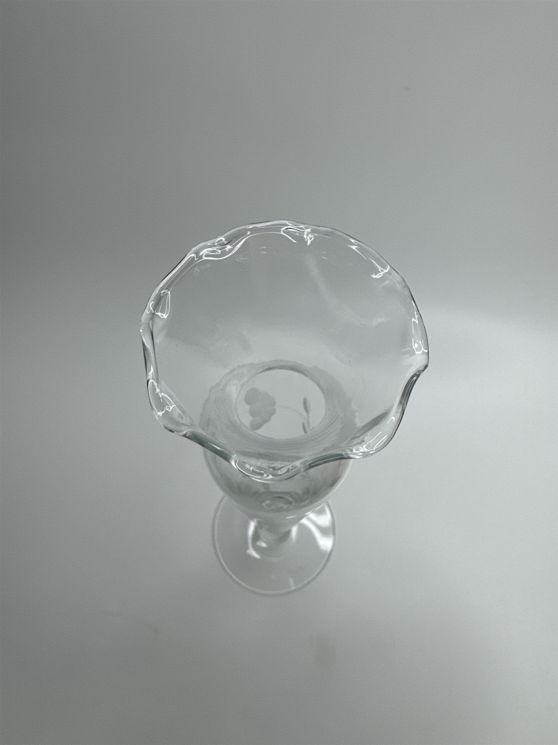 Clear Glass Etched Floral Pattern Footed Glass Bud Vase 10" Tall