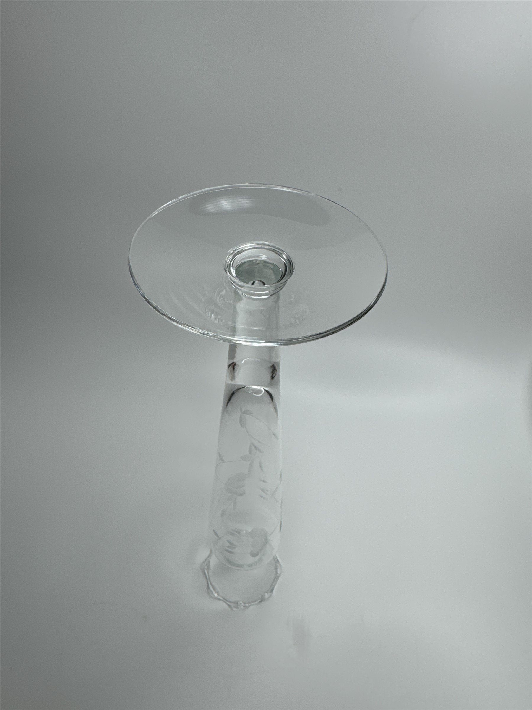 Clear Glass Etched Floral Pattern Footed Glass Bud Vase 10" Tall