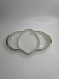 Fire King Oven Ware Divided 3 Section Relish Dish White Milk Glass /w Gold Trim