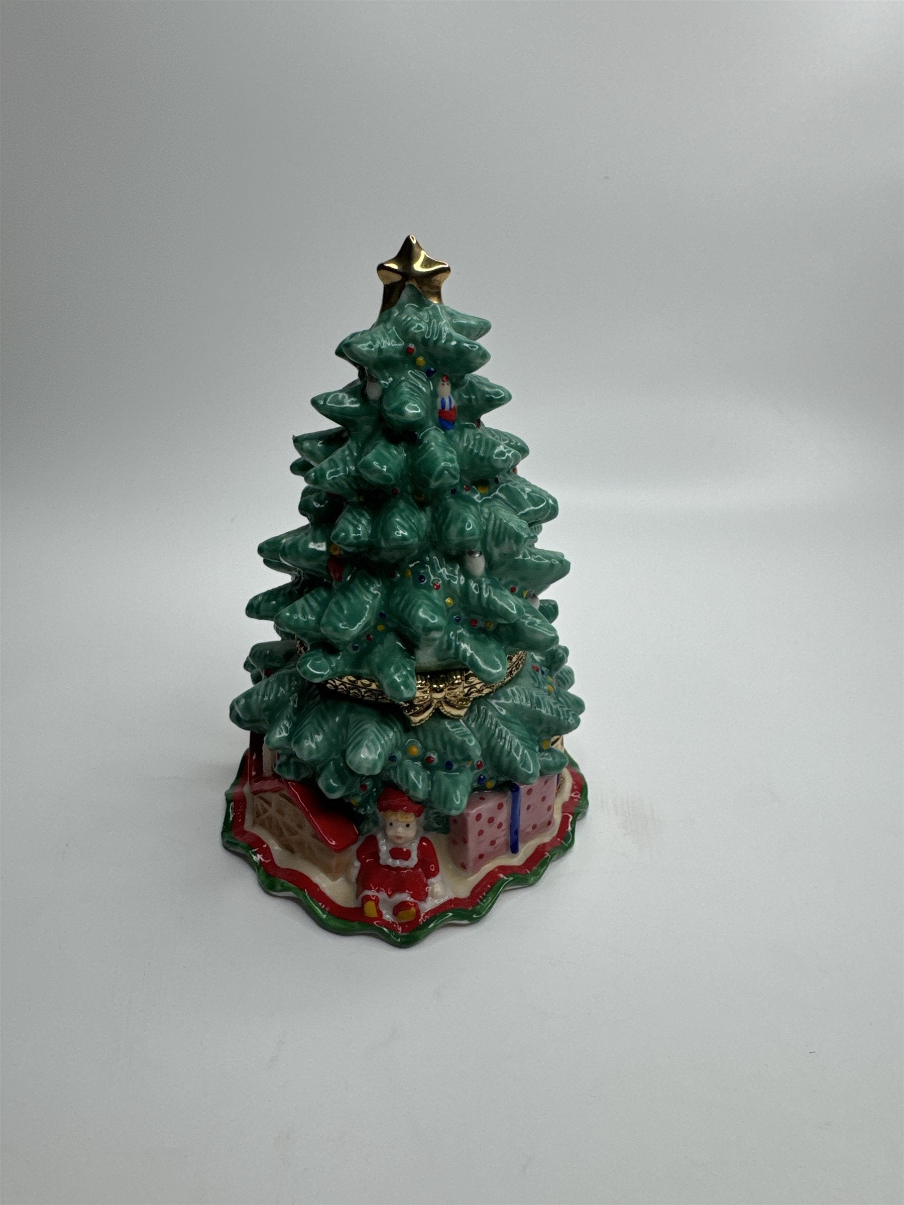 Vintage 97 Enesco Museum of American Folk Art Ceramic Christmas Tree Trinket Box