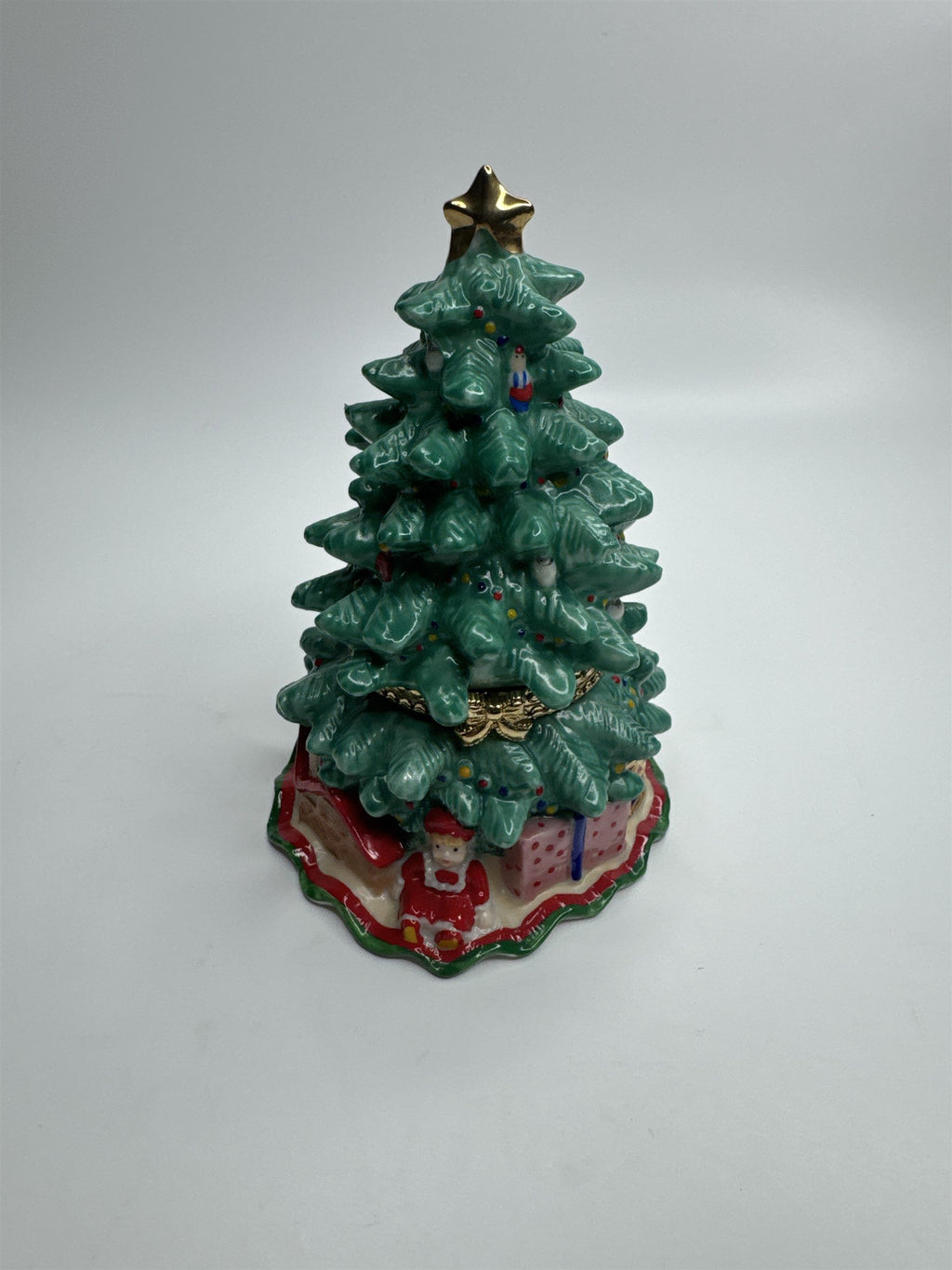 Vintage 97 Enesco Museum of American Folk Art Ceramic Christmas Tree Trinket Box