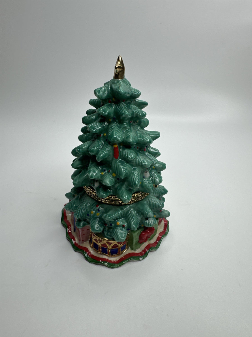 Vintage 97 Enesco Museum of American Folk Art Ceramic Christmas Tree Trinket Box