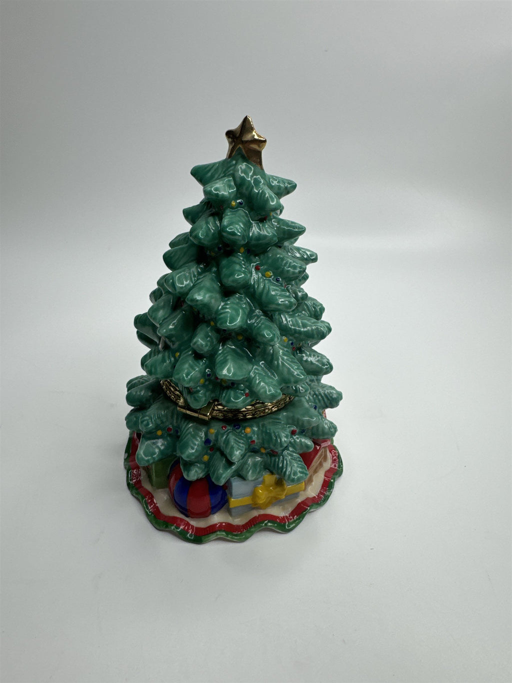 Vintage 97 Enesco Museum of American Folk Art Ceramic Christmas Tree Trinket Box