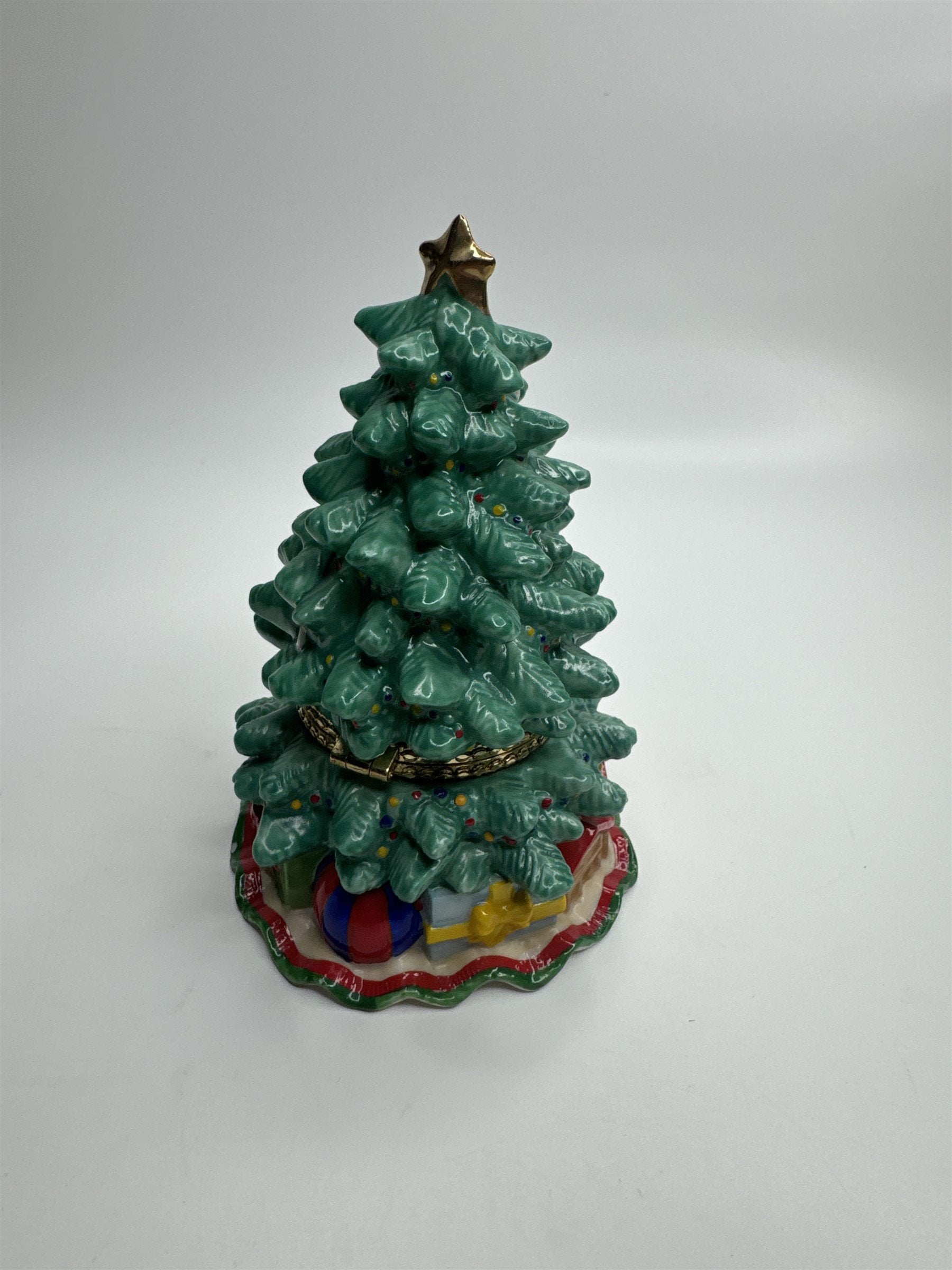 Vintage 97 Enesco Museum of American Folk Art Ceramic Christmas Tree Trinket Box