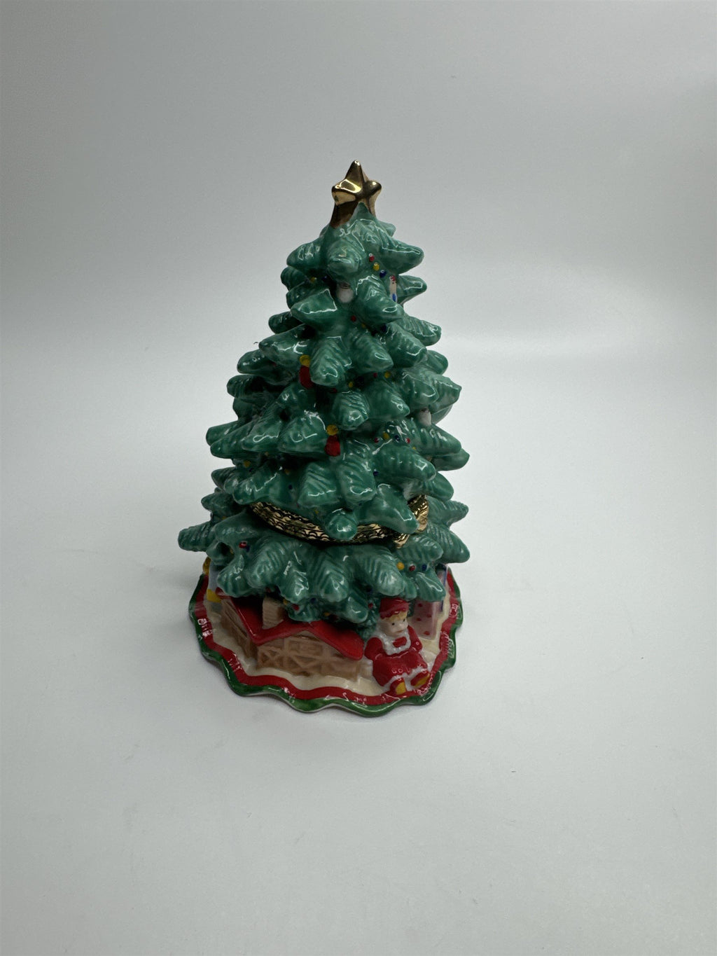 Vintage 97 Enesco Museum of American Folk Art Ceramic Christmas Tree Trinket Box