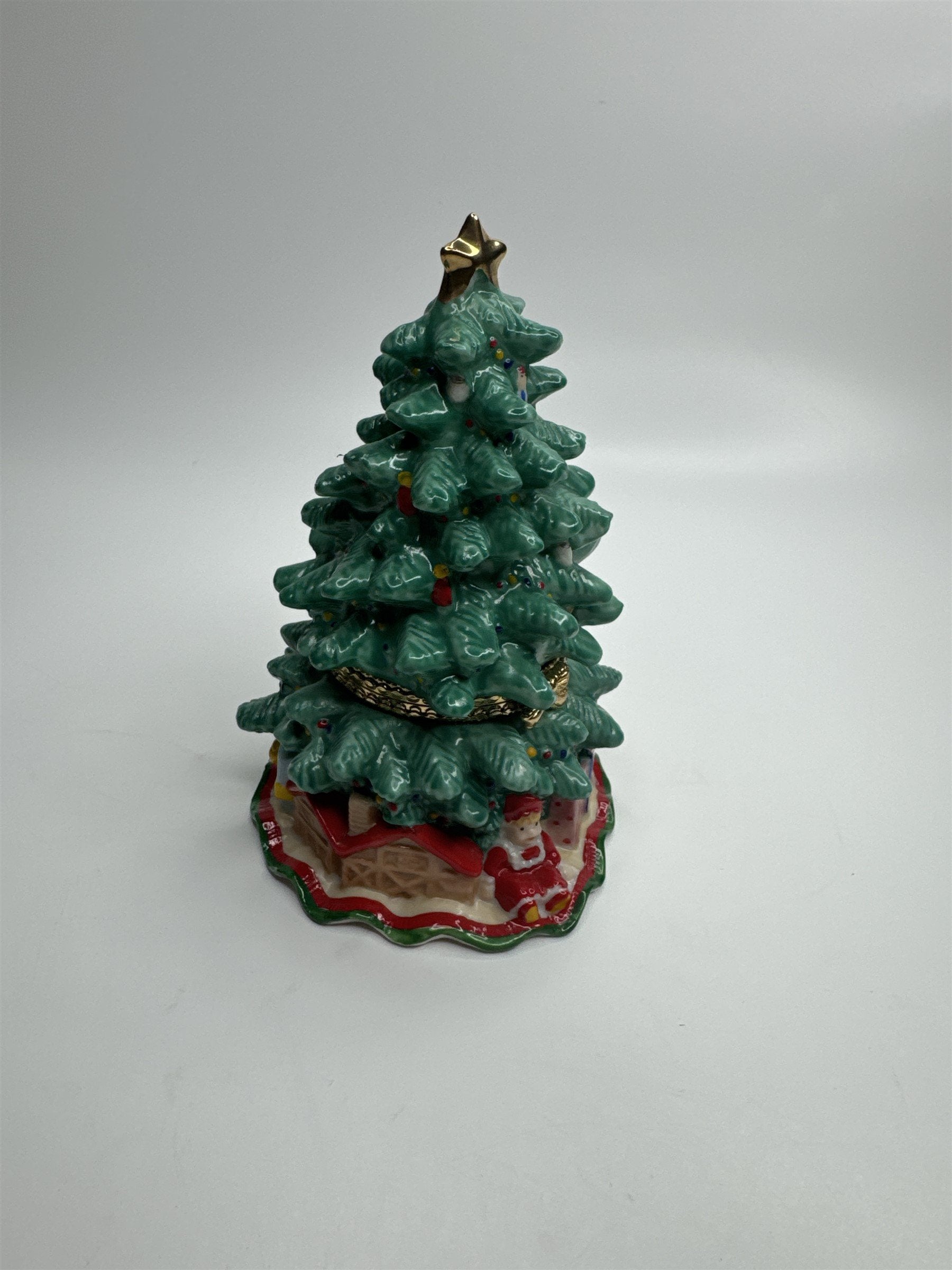 Vintage 97 Enesco Museum of American Folk Art Ceramic Christmas Tree Trinket Box