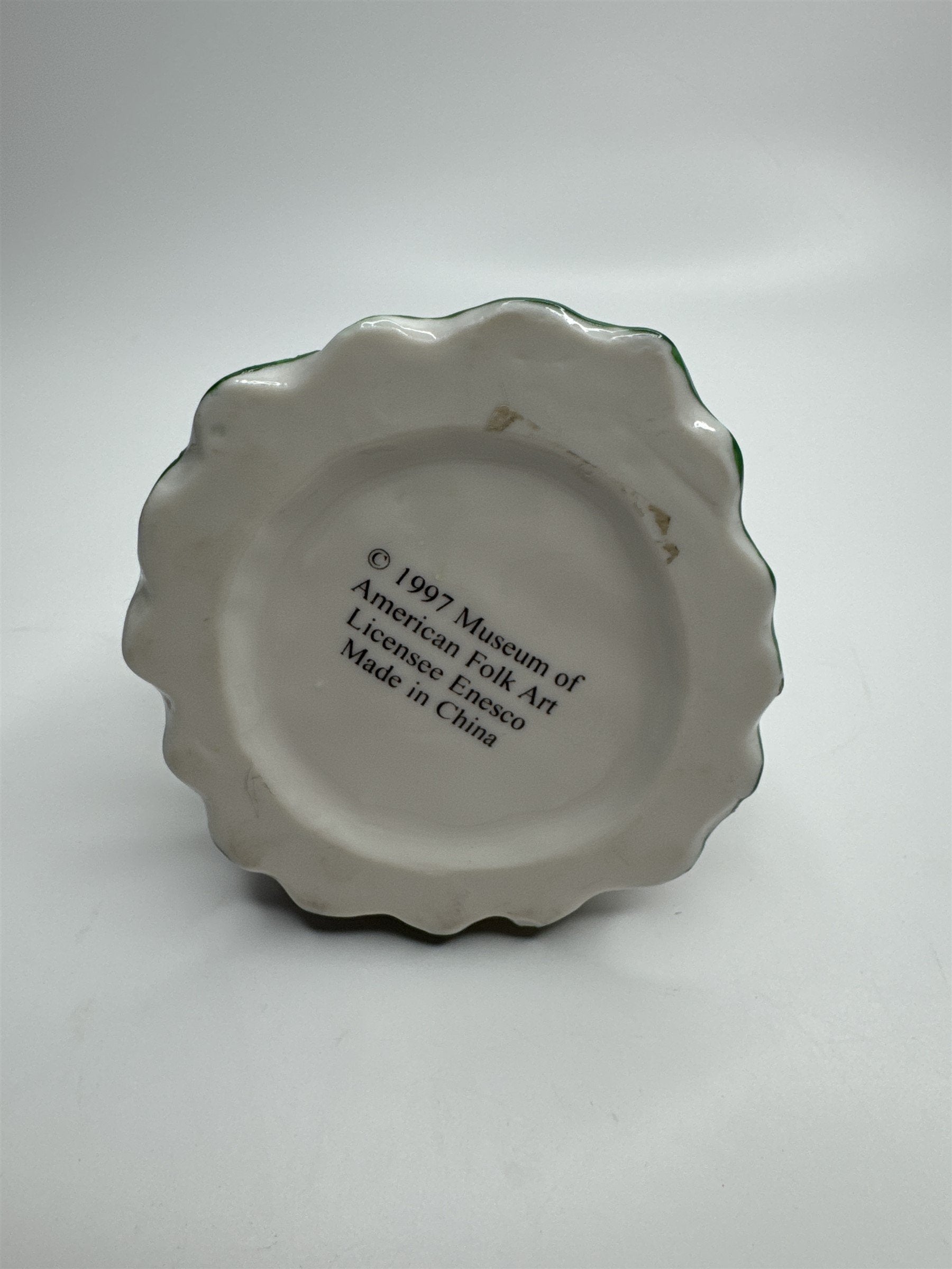 Vintage 97 Enesco Museum of American Folk Art Ceramic Christmas Tree Trinket Box