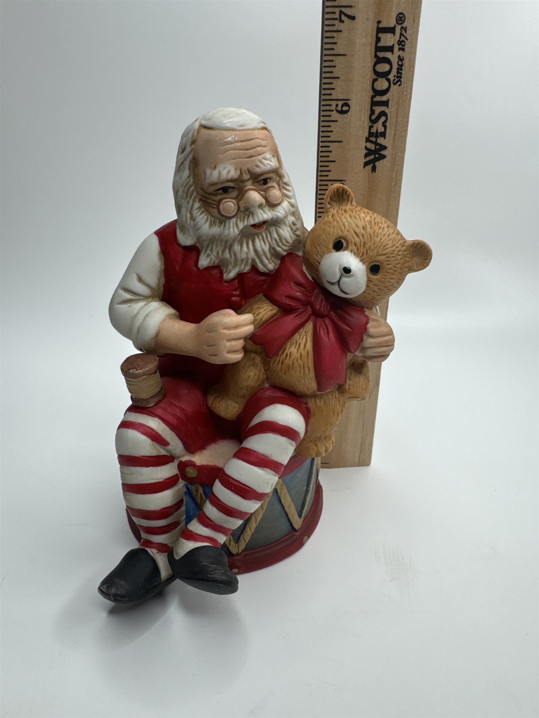 Vintage Silvestri Santa Claus Teddy Bear Drum Music Box Plays SILENT NIGHT