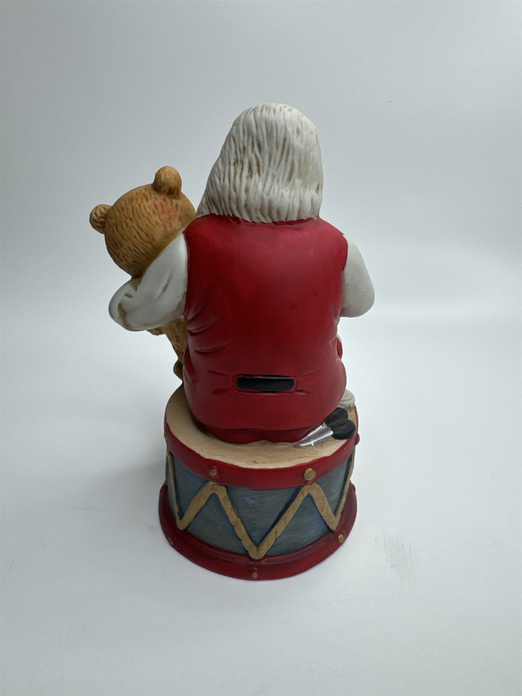 Vintage Silvestri Santa Claus Teddy Bear Drum Music Box Plays SILENT NIGHT