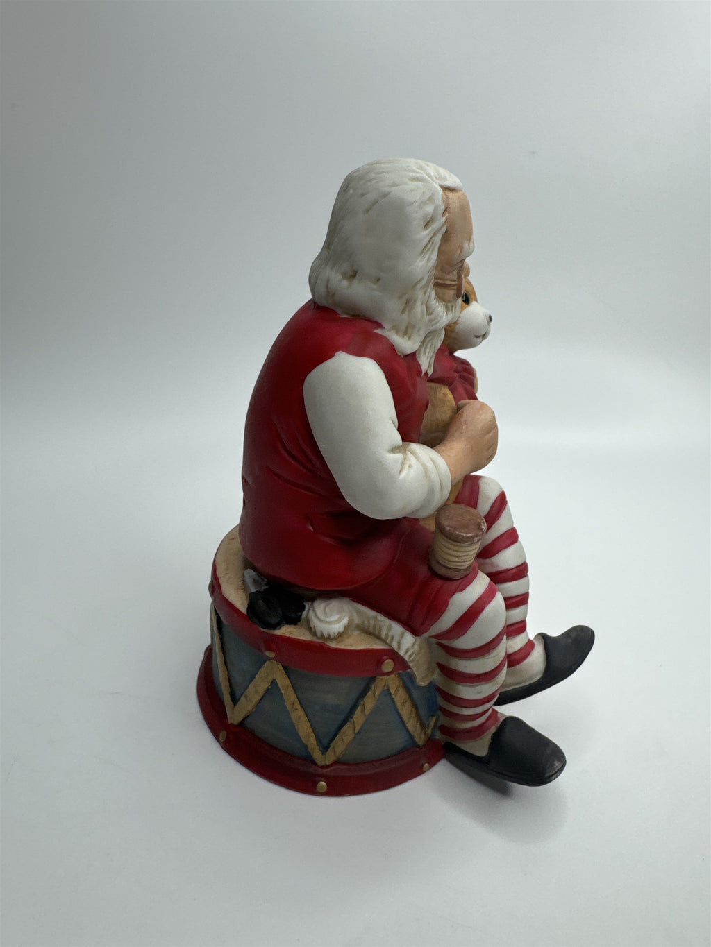Vintage Silvestri Santa Claus Teddy Bear Drum Music Box Plays SILENT NIGHT
