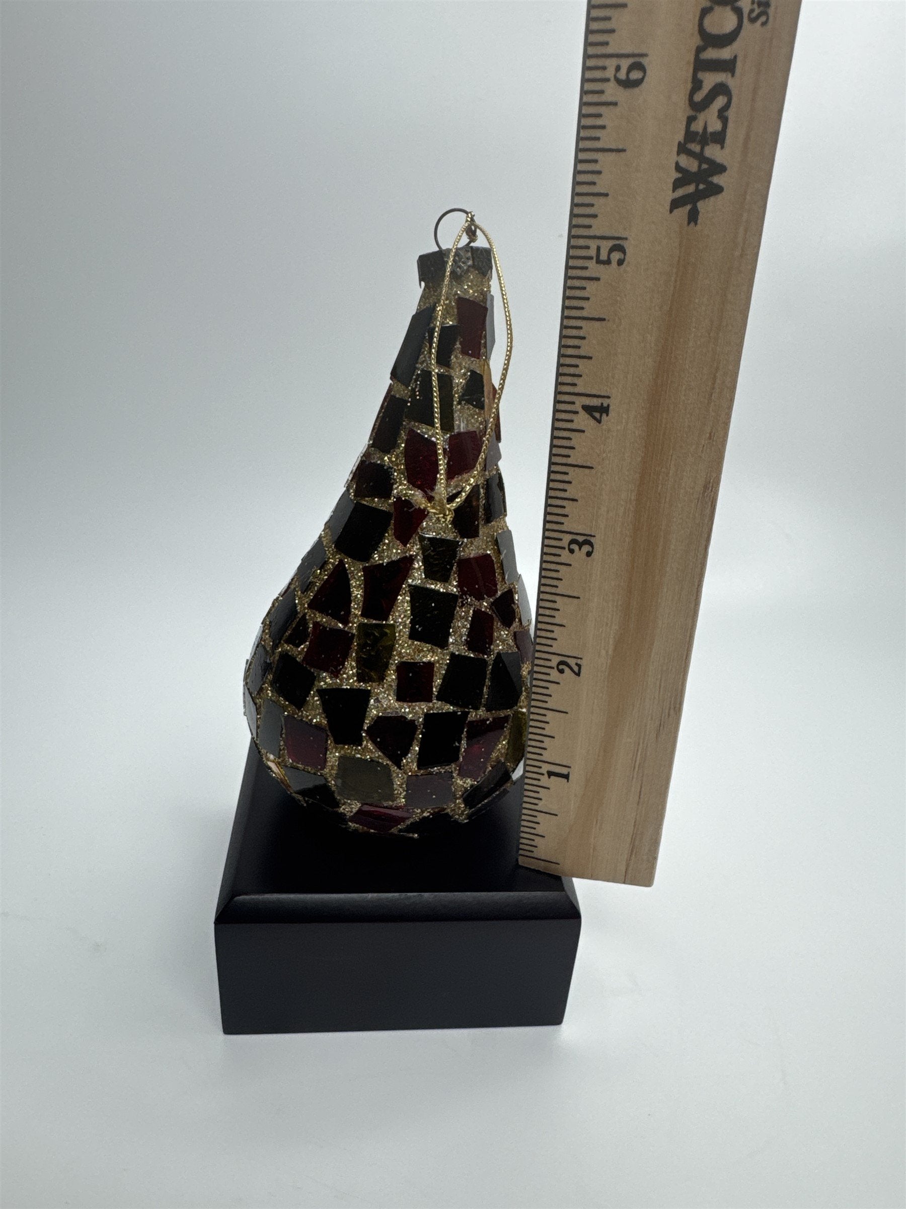 Vintage Teardrop Mosaic Crackle Glass Christmas Ornament