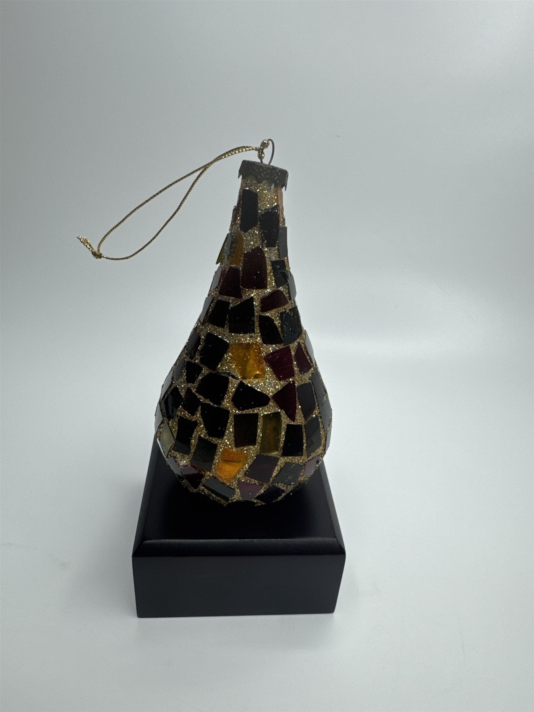 Vintage Teardrop Mosaic Crackle Glass Christmas Ornament