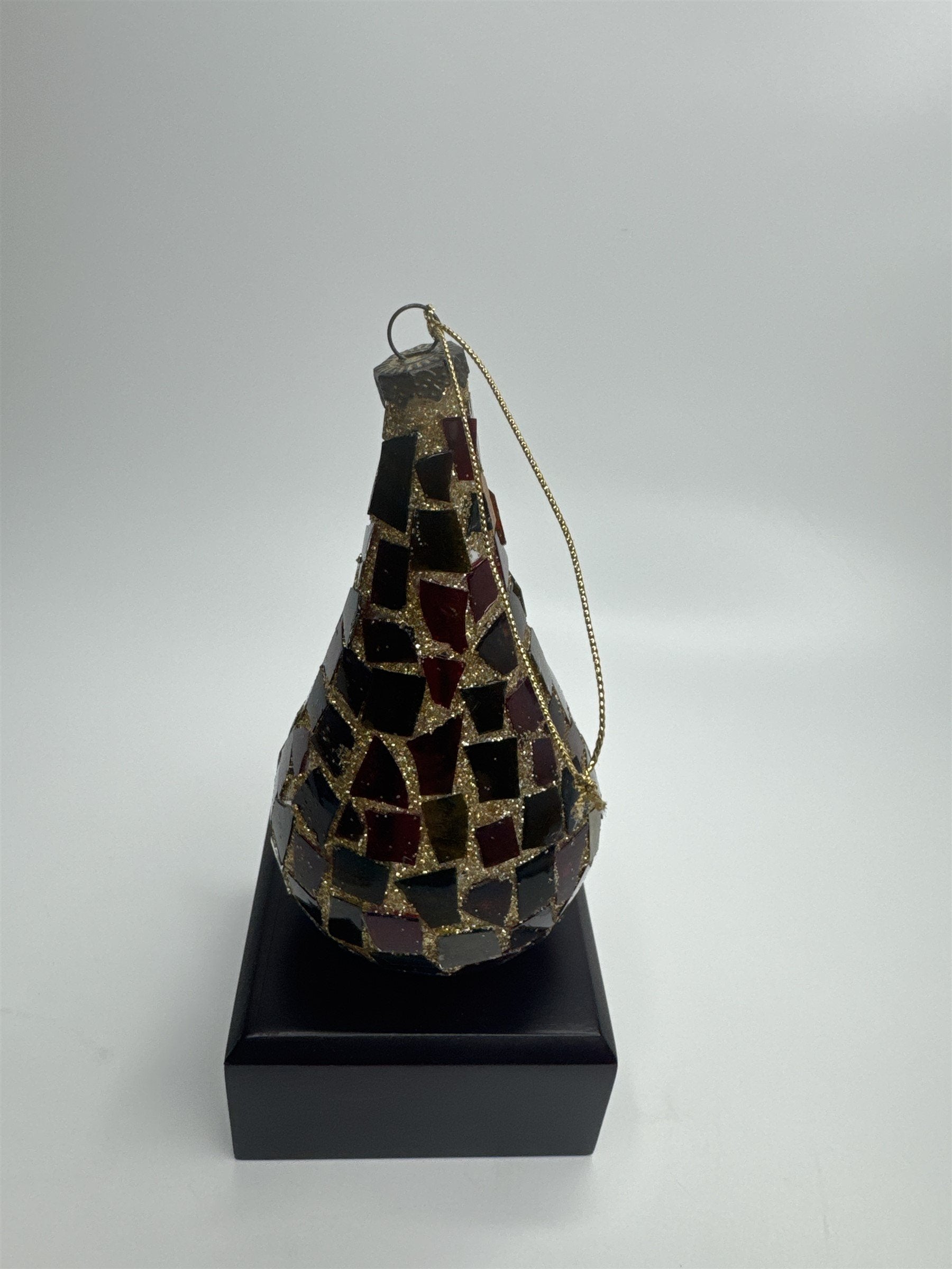 Vintage Teardrop Mosaic Crackle Glass Christmas Ornament