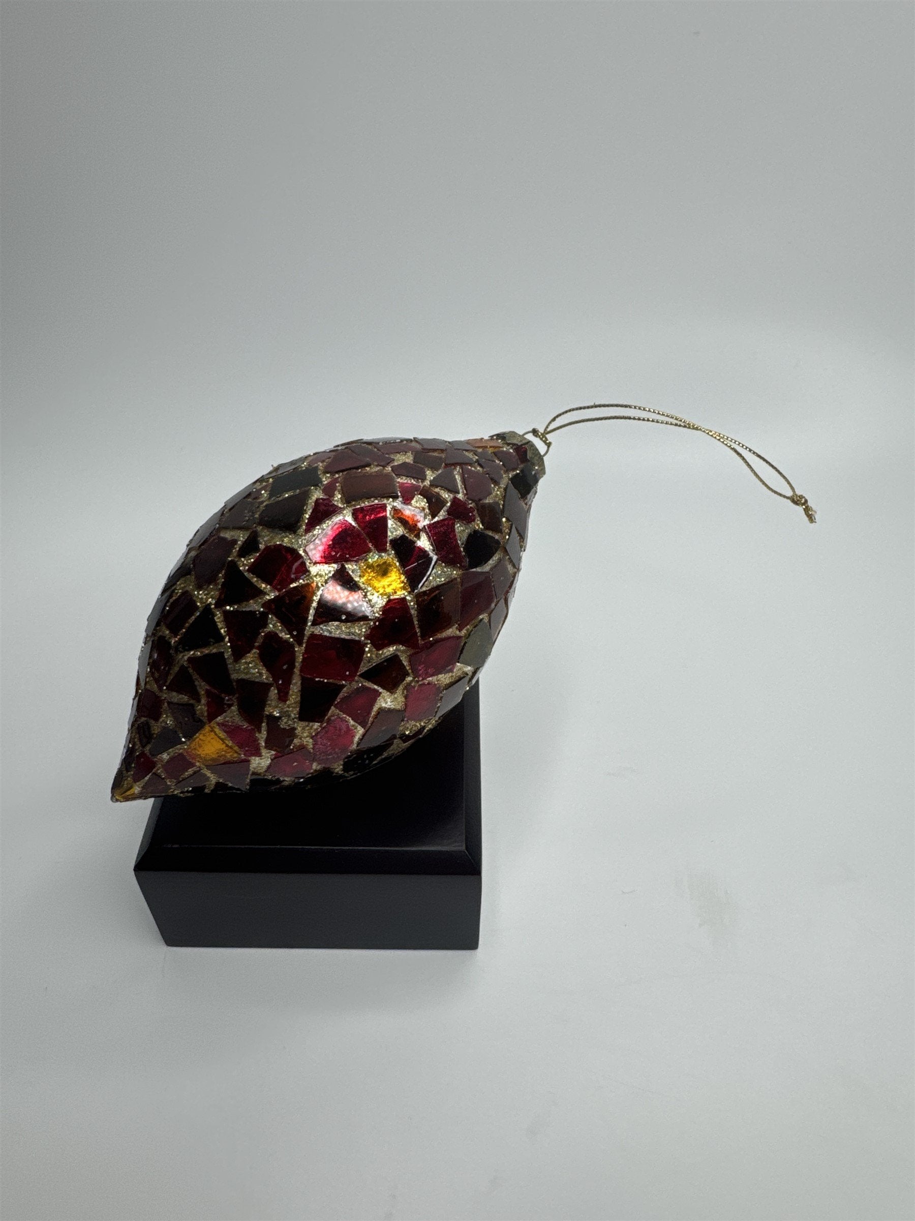 Vintage Lemon Shaped Round Mosaic Crackle Glass Christmas Ornament
